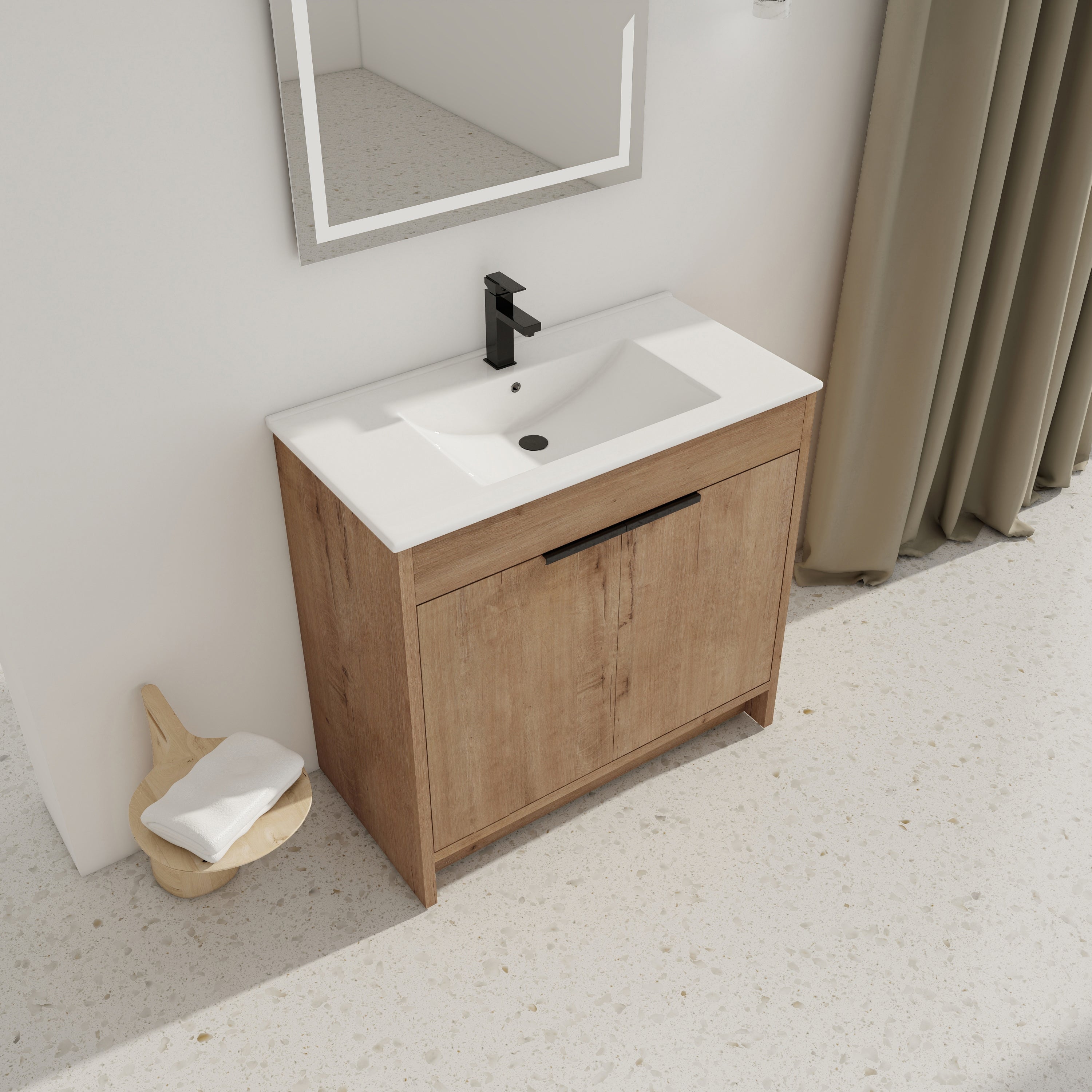 36 Inch Freestanding Bathroom Vanity with Ceramic Sink and 2 Soft-Close Cabinet Doors