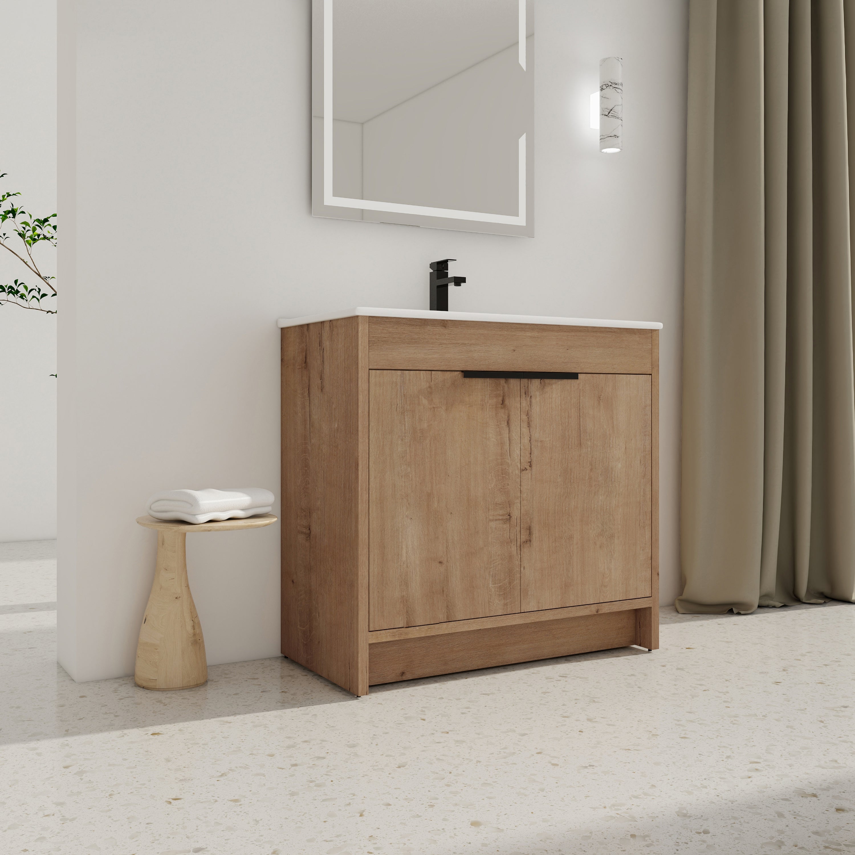 36 Inch Freestanding Bathroom Vanity with Ceramic Sink and 2 Soft-Close Cabinet Doors