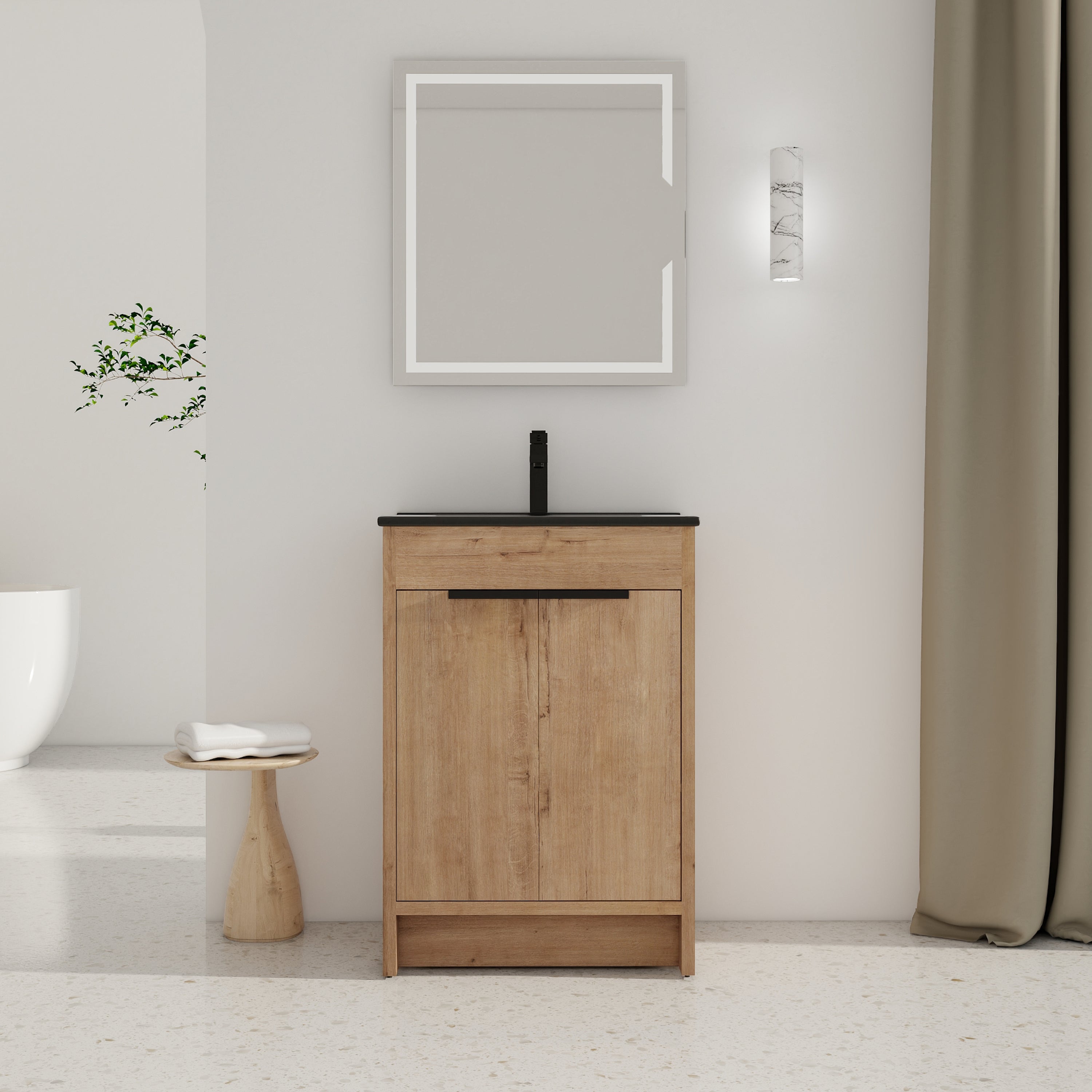 24 Inch Freestanding Bathroom Vanity with Ceramic Sink and 2 Soft-Close Cabinet Doors