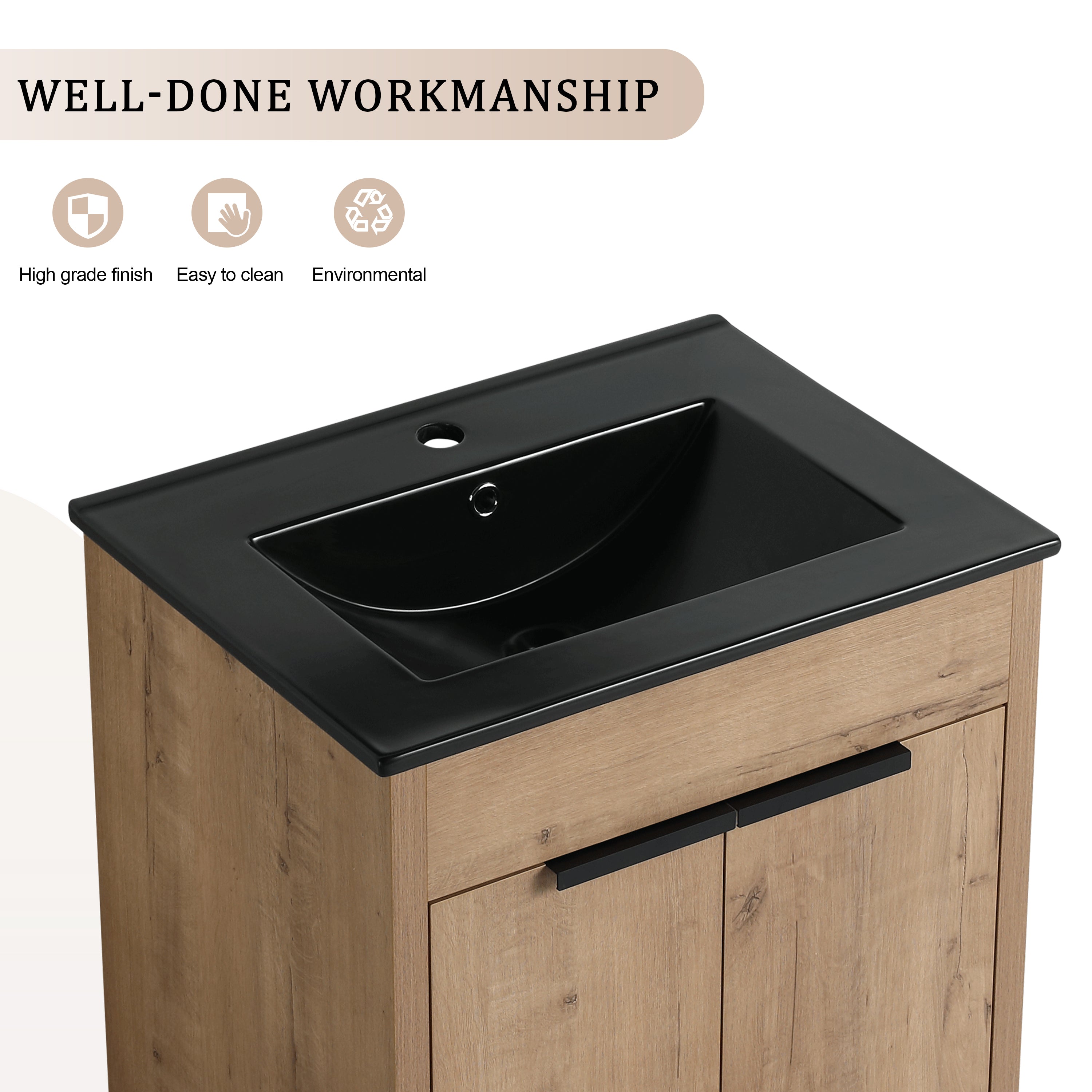 24 Inch Freestanding Bathroom Vanity with Ceramic Sink and 2 Soft-Close Cabinet Doors