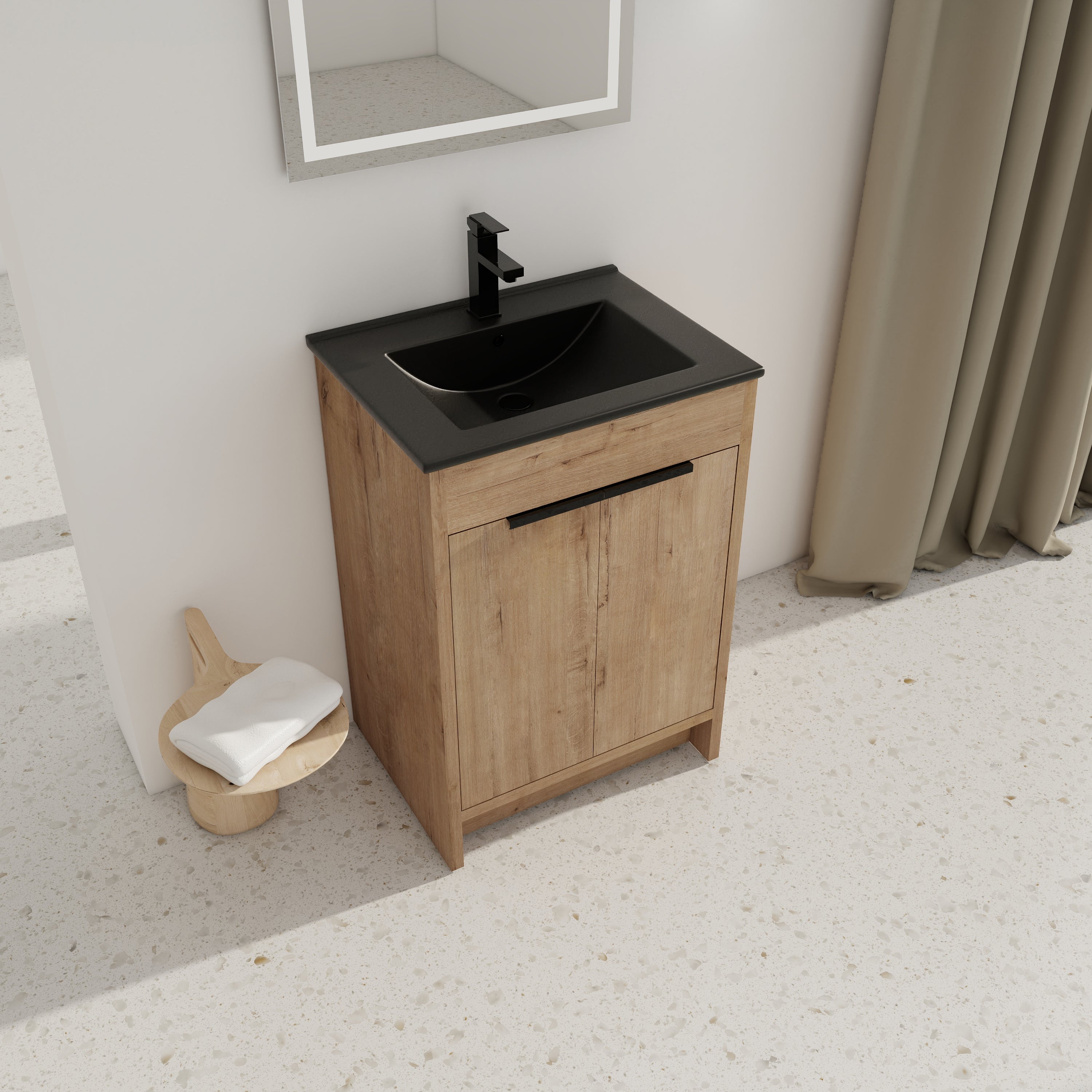 24 Inch Freestanding Bathroom Vanity with Ceramic Sink and 2 Soft-Close Cabinet Doors