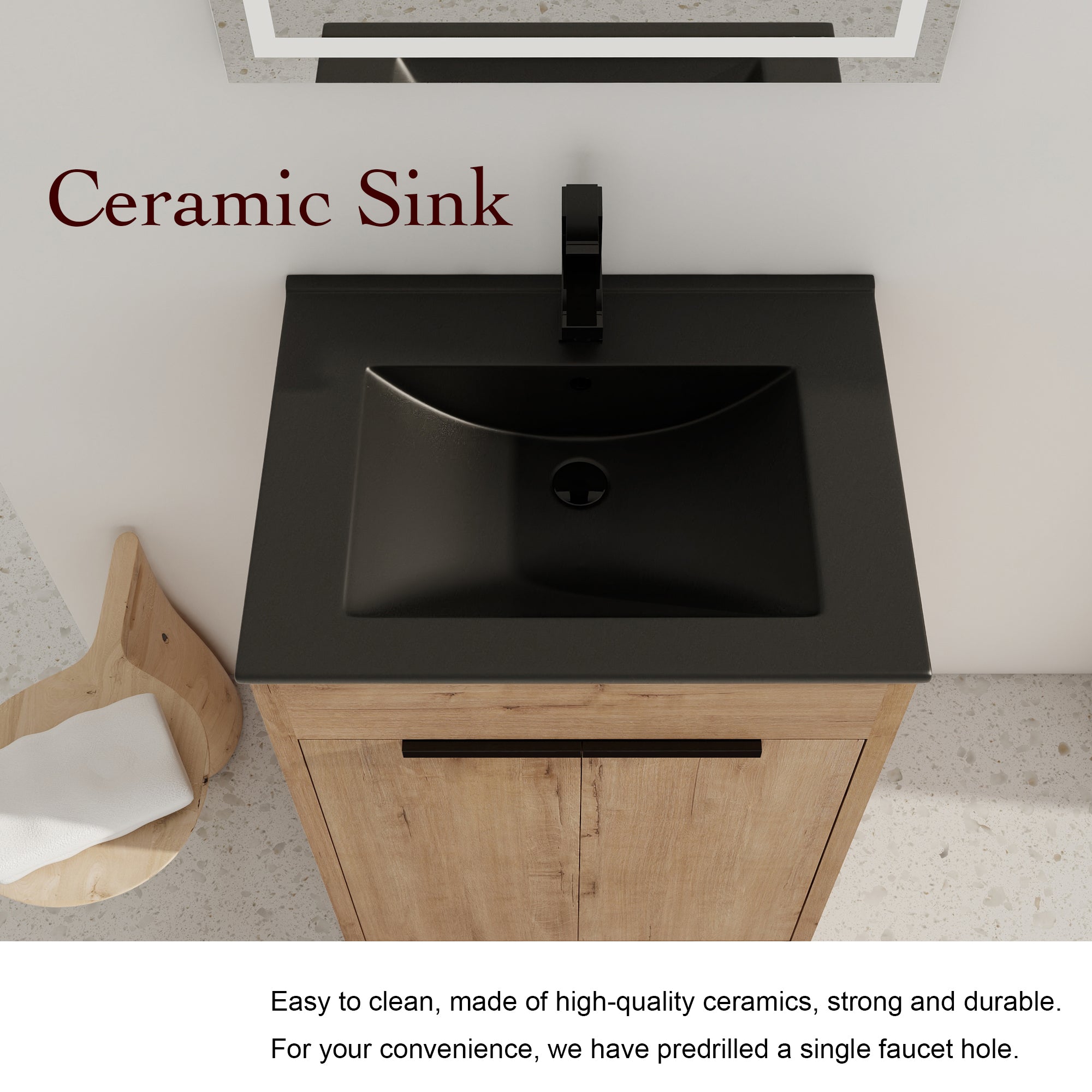 24 Inch Freestanding Bathroom Vanity with Ceramic Sink and 2 Soft-Close Cabinet Doors