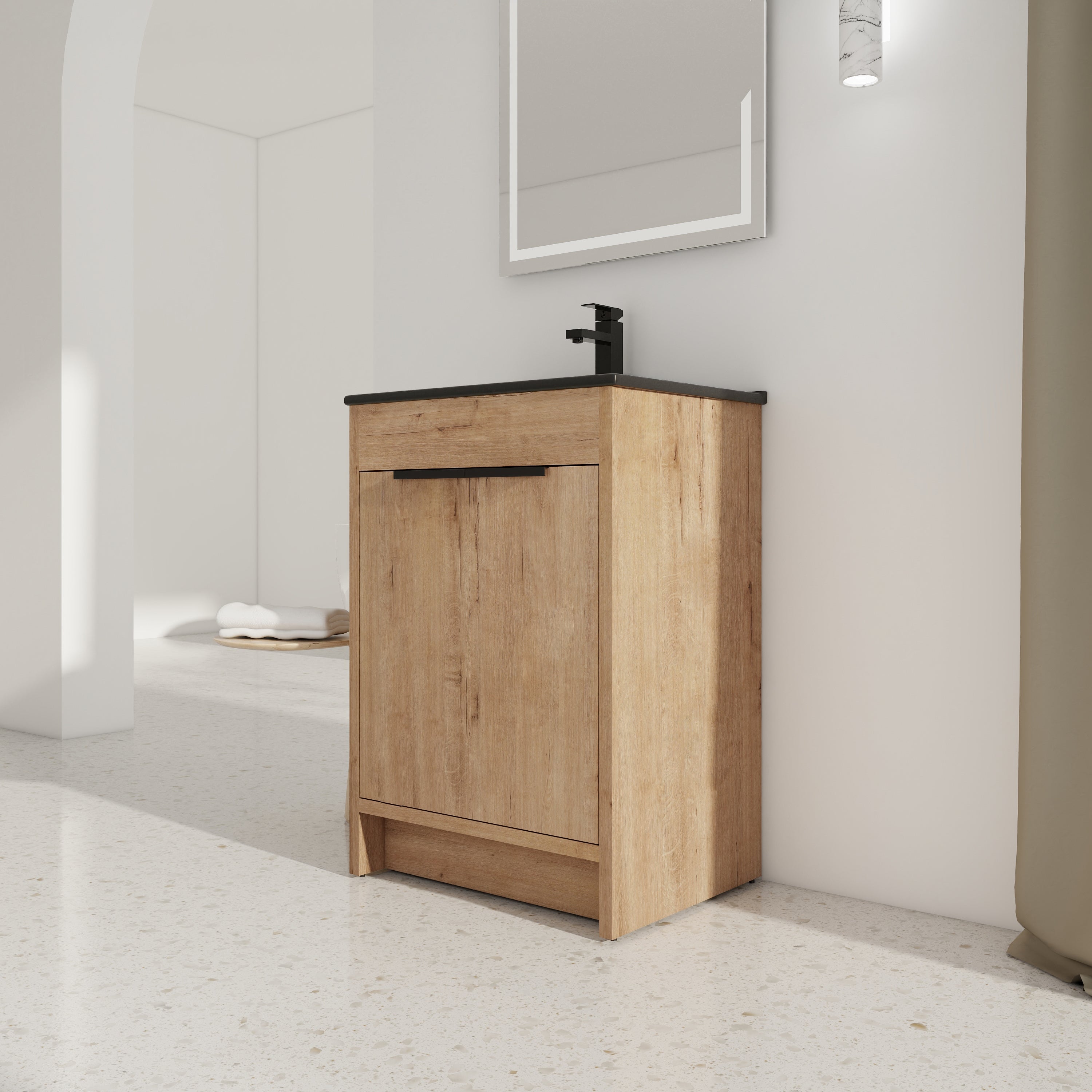 24 Inch Freestanding Bathroom Vanity with Ceramic Sink and 2 Soft-Close Cabinet Doors