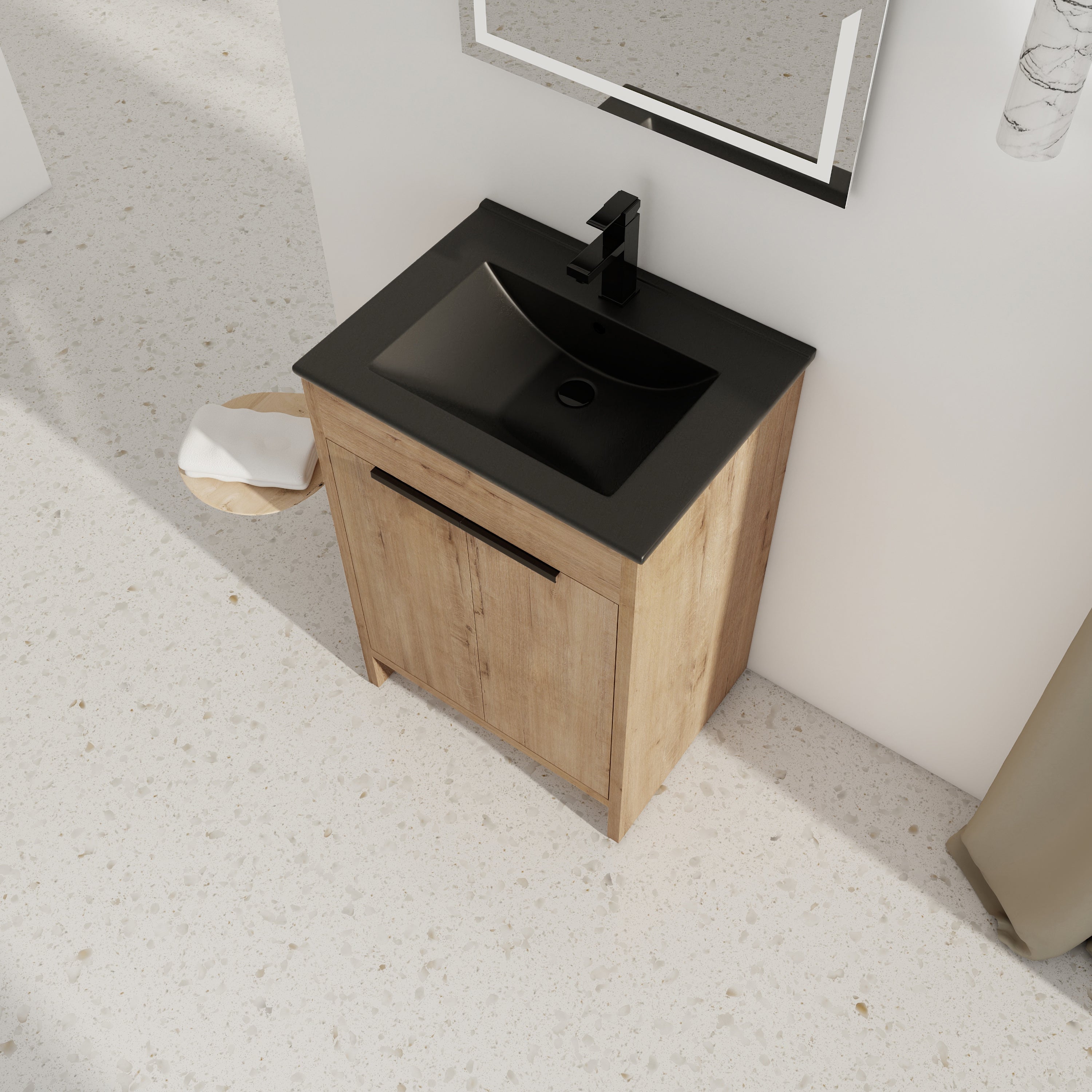 24 Inch Freestanding Bathroom Vanity with Ceramic Sink and 2 Soft-Close Cabinet Doors
