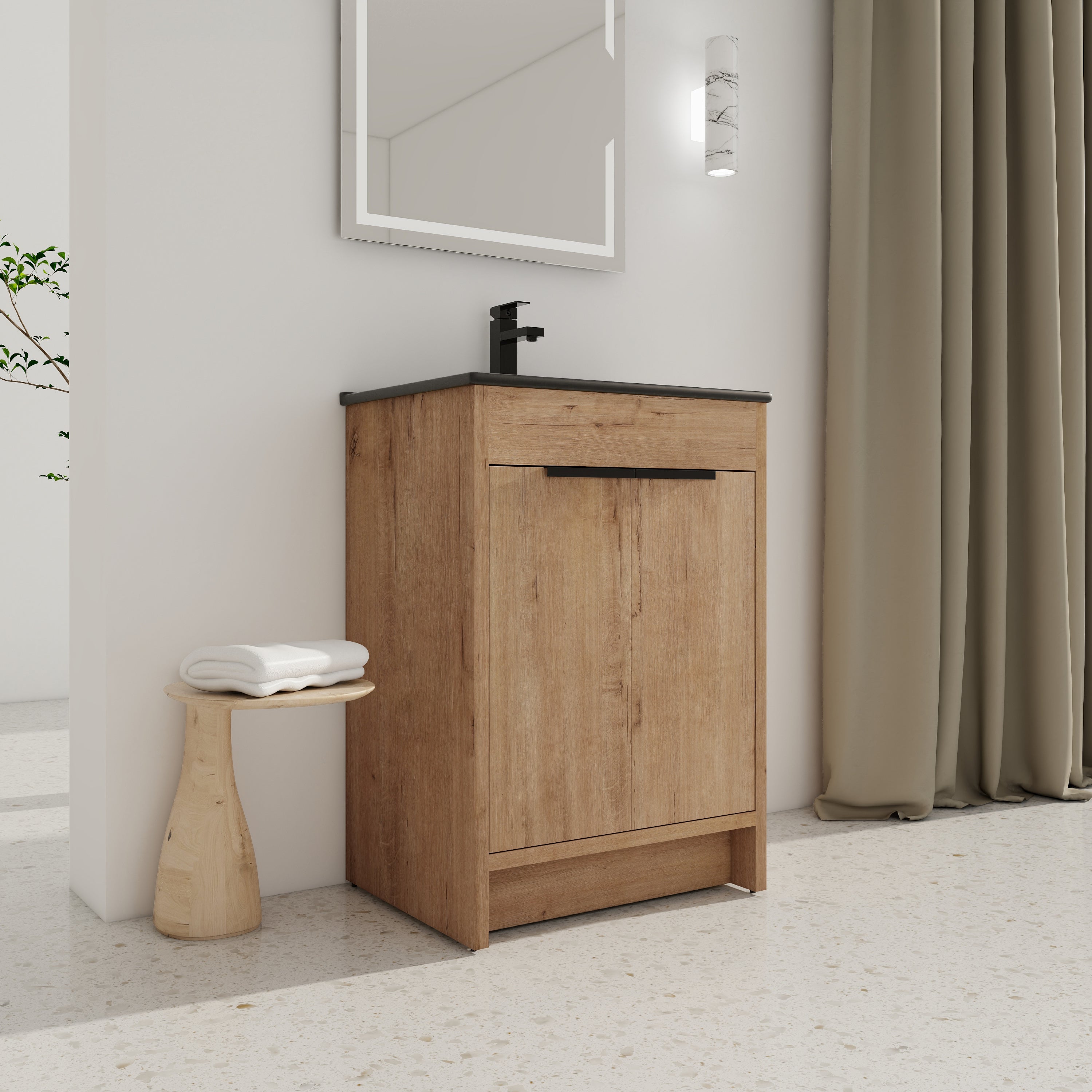 24 Inch Freestanding Bathroom Vanity with Ceramic Sink and 2 Soft-Close Cabinet Doors