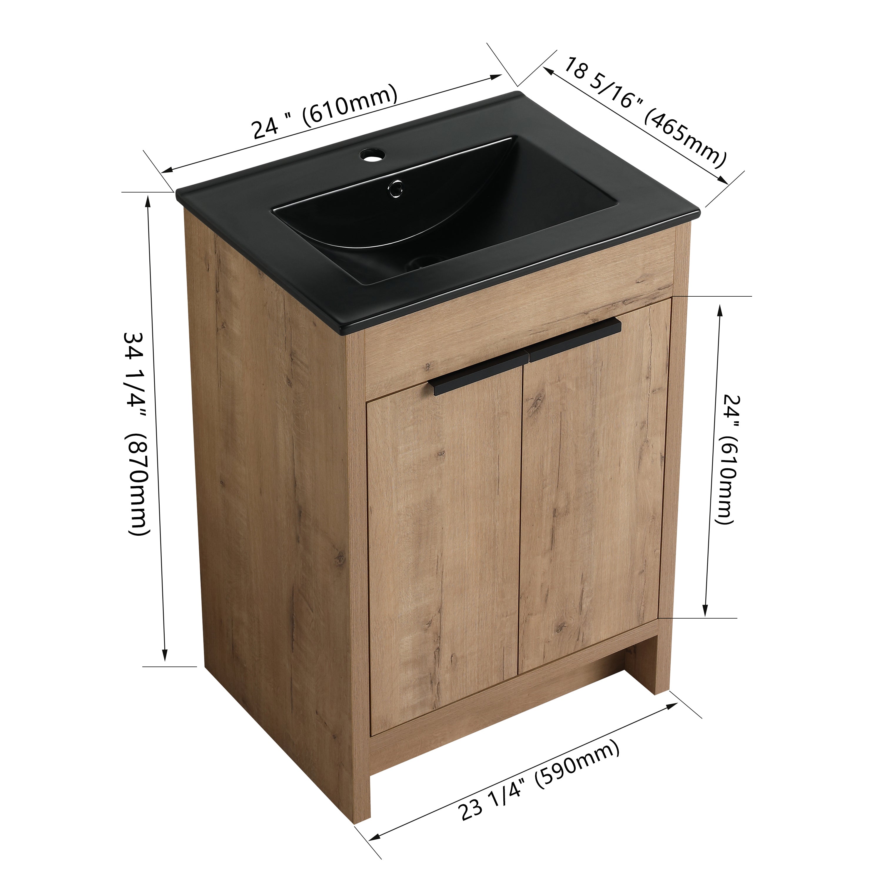 24 Inch Freestanding Bathroom Vanity with Ceramic Sink and 2 Soft-Close Cabinet Doors