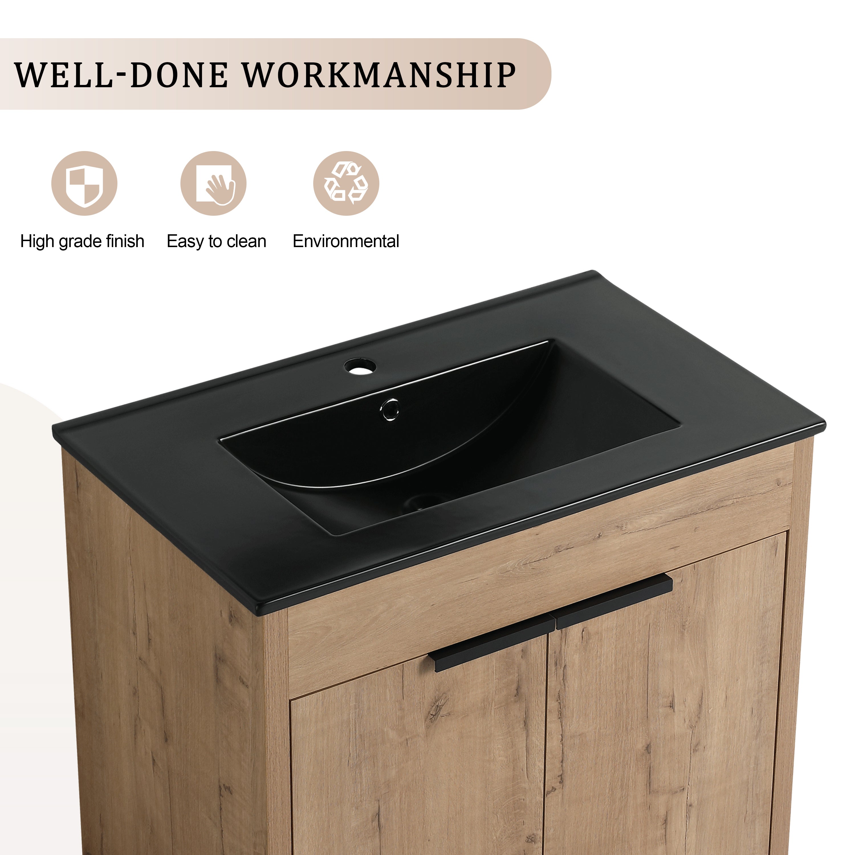 30 Inch Freestanding Bathroom Vanity with  Ceramic Sink and 2 Soft-Close Cabinet Doors