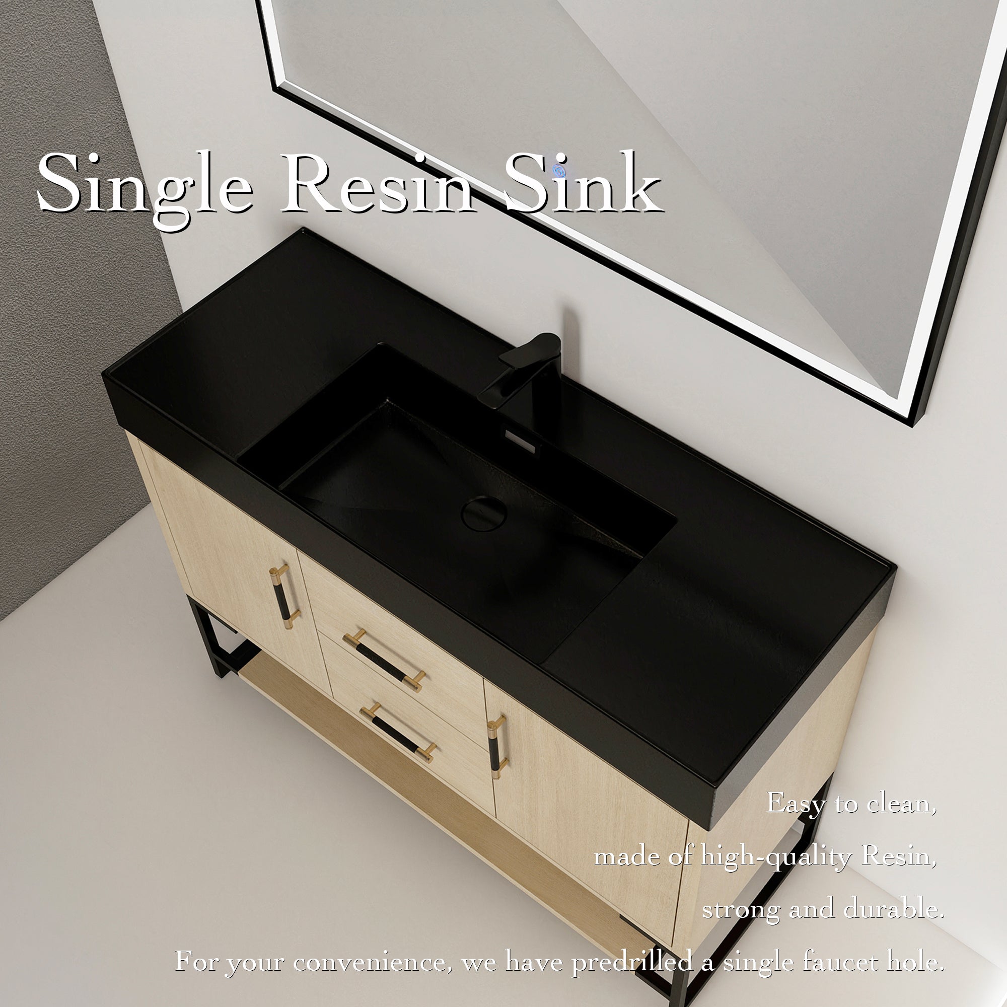 48 Inch Bathroom Vanity Freestanding Design With Cultured Marble Sink with 2 Drawers and Doors