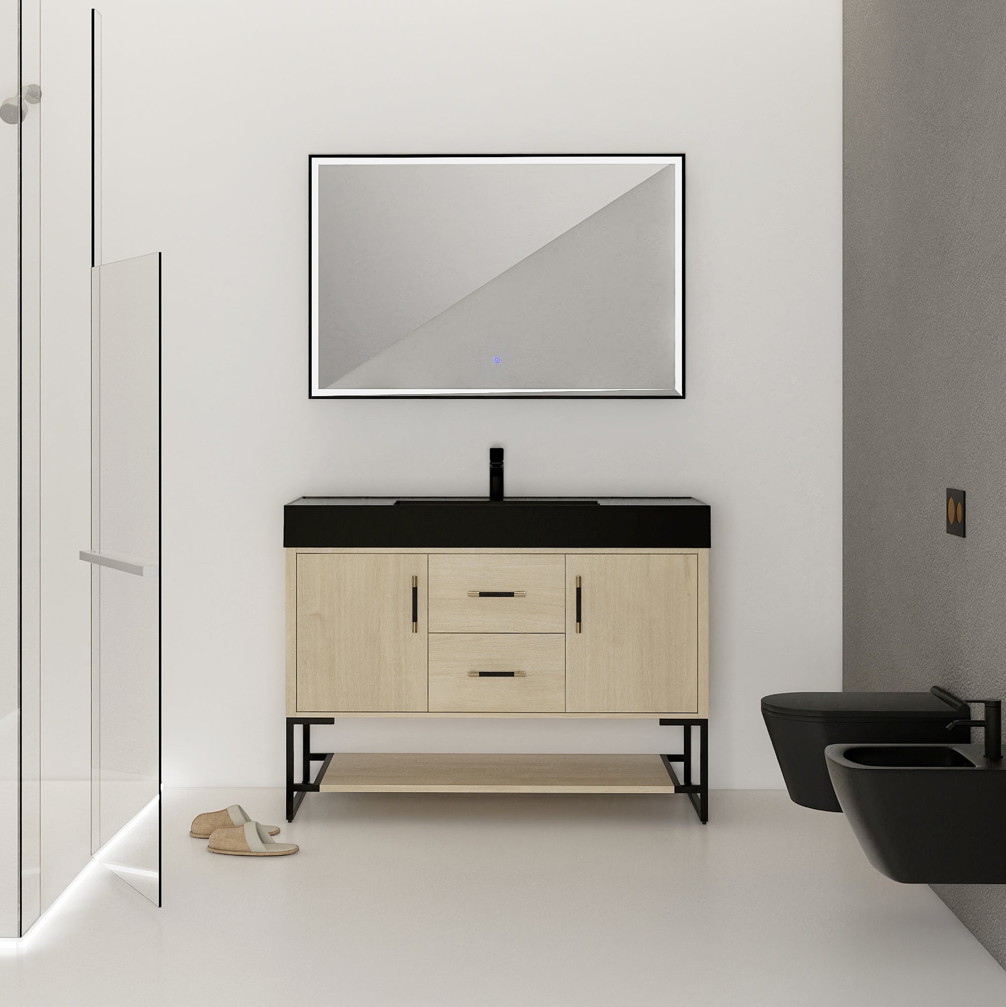 48 Inch Bathroom Vanity Freestanding Design With Cultured Marble Sink with 2 Drawers and Doors