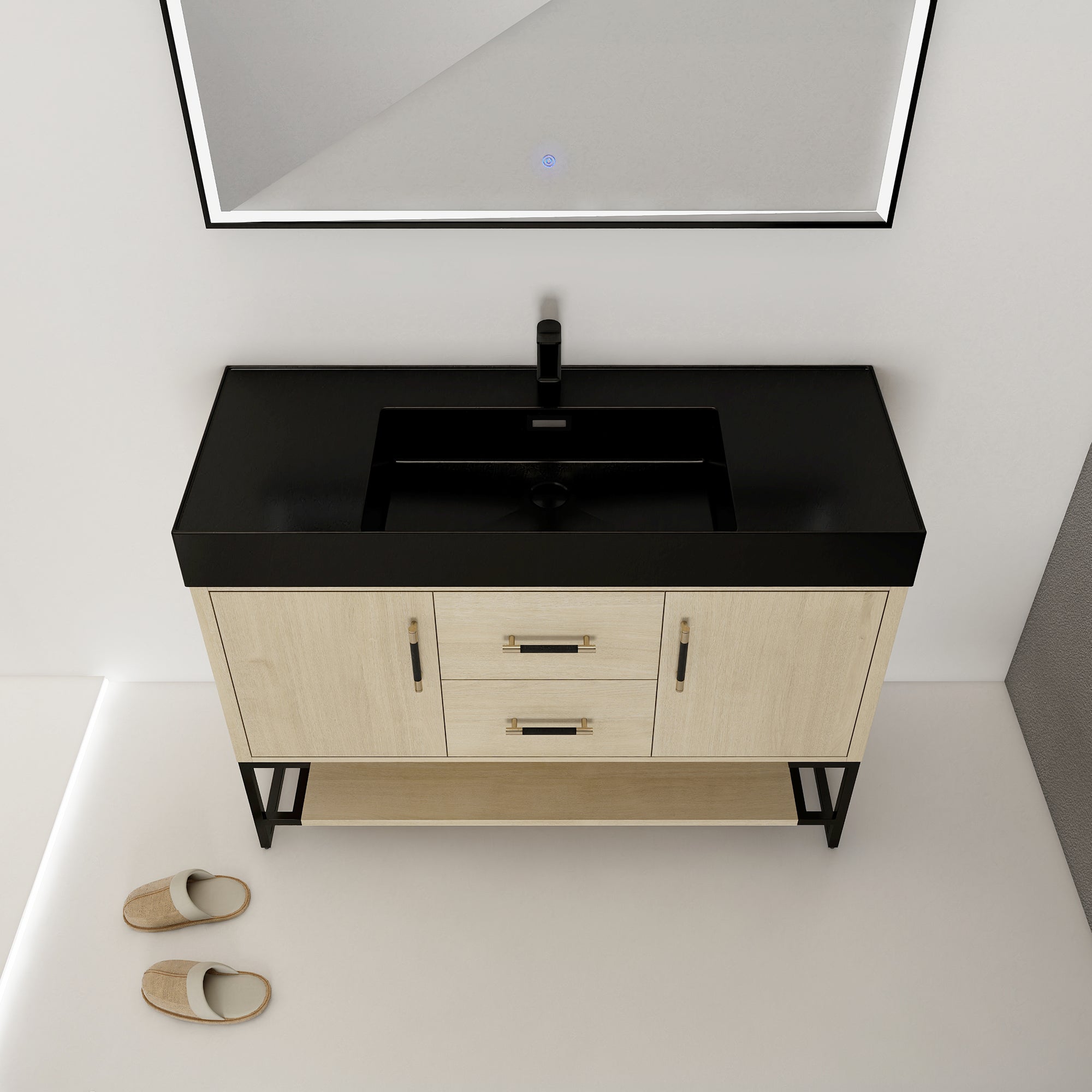 48 Inch Bathroom Vanity Freestanding Design With Cultured Marble Sink with 2 Drawers and Doors