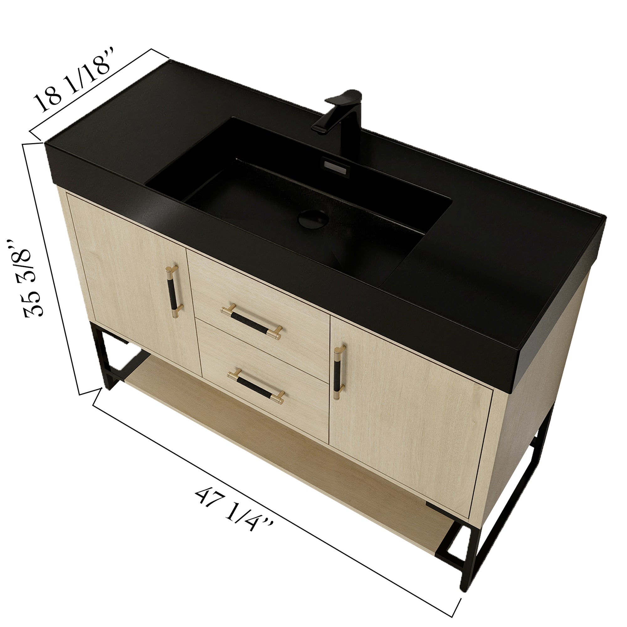 48 Inch Bathroom Vanity Freestanding Design With Cultured Marble Sink with 2 Drawers and Doors