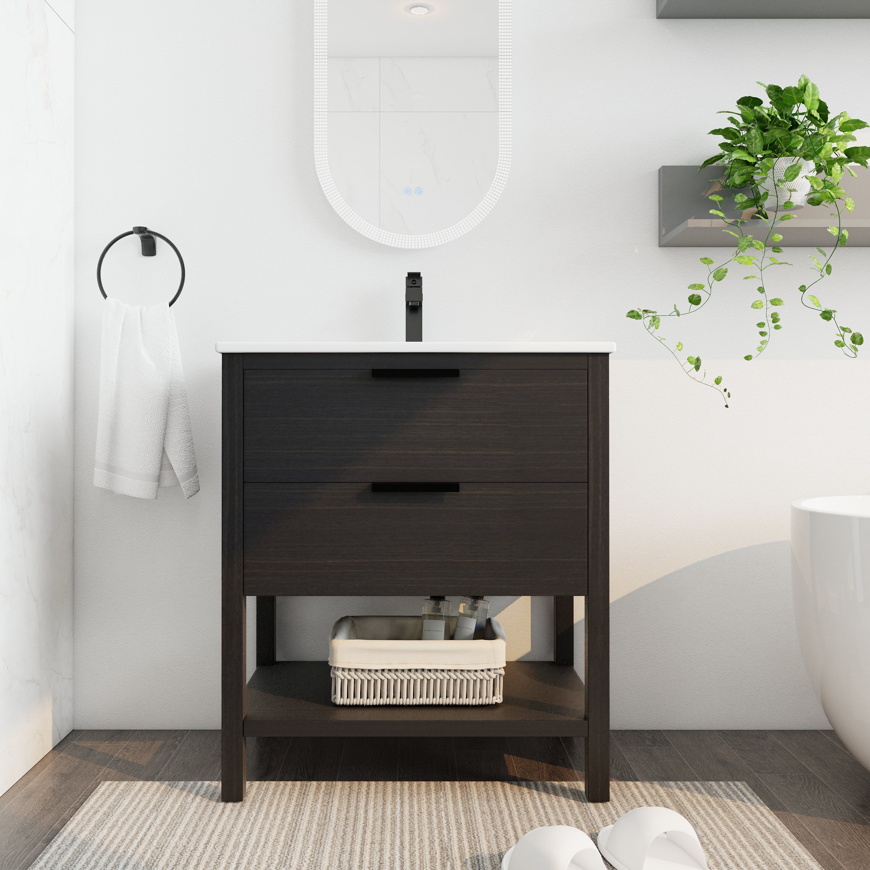 30 Inch Freestanding Bathroom Vanity Plywood With 2 Drawers with Ceramic Sink