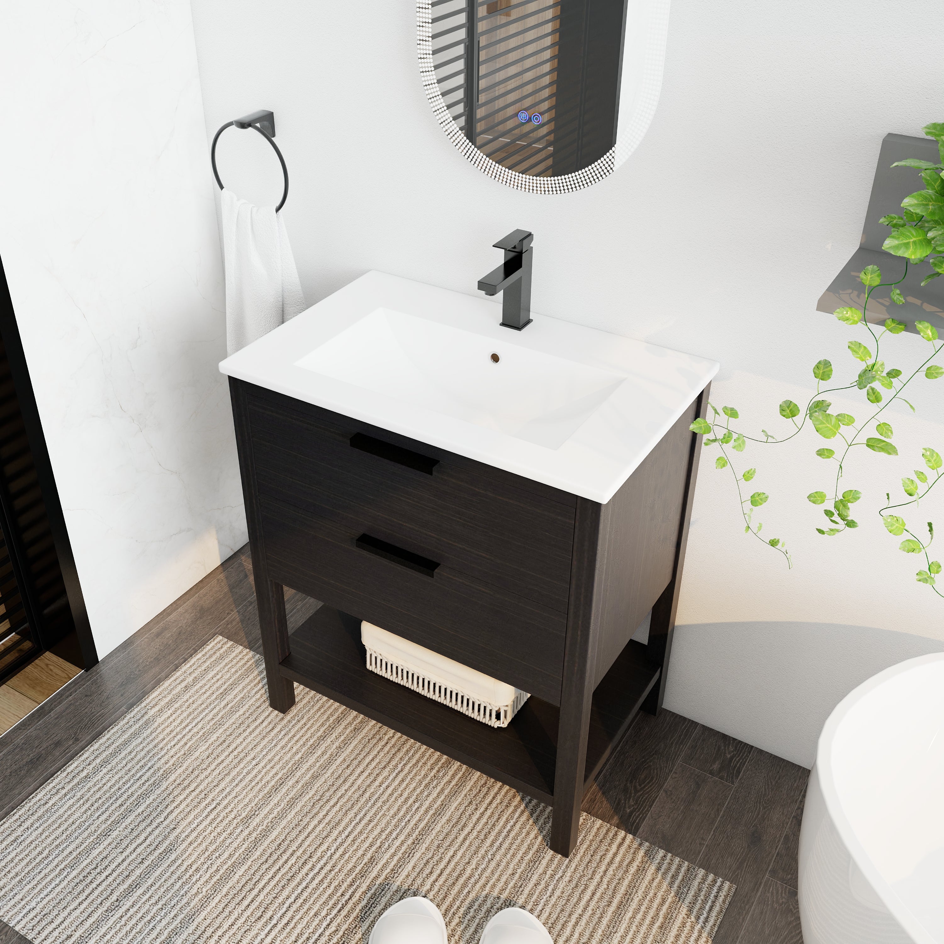 30 Inch Freestanding Bathroom Vanity Plywood With 2 Drawers with Ceramic Sink