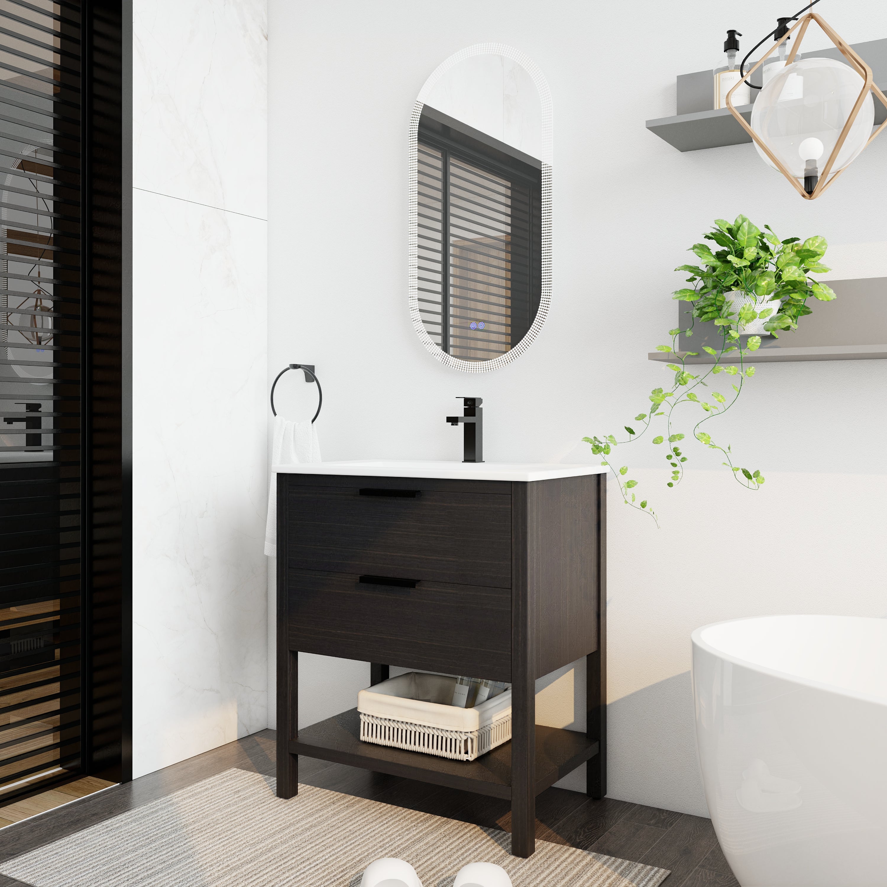 30 Inch Freestanding Bathroom Vanity Plywood With 2 Drawers with Ceramic Sink