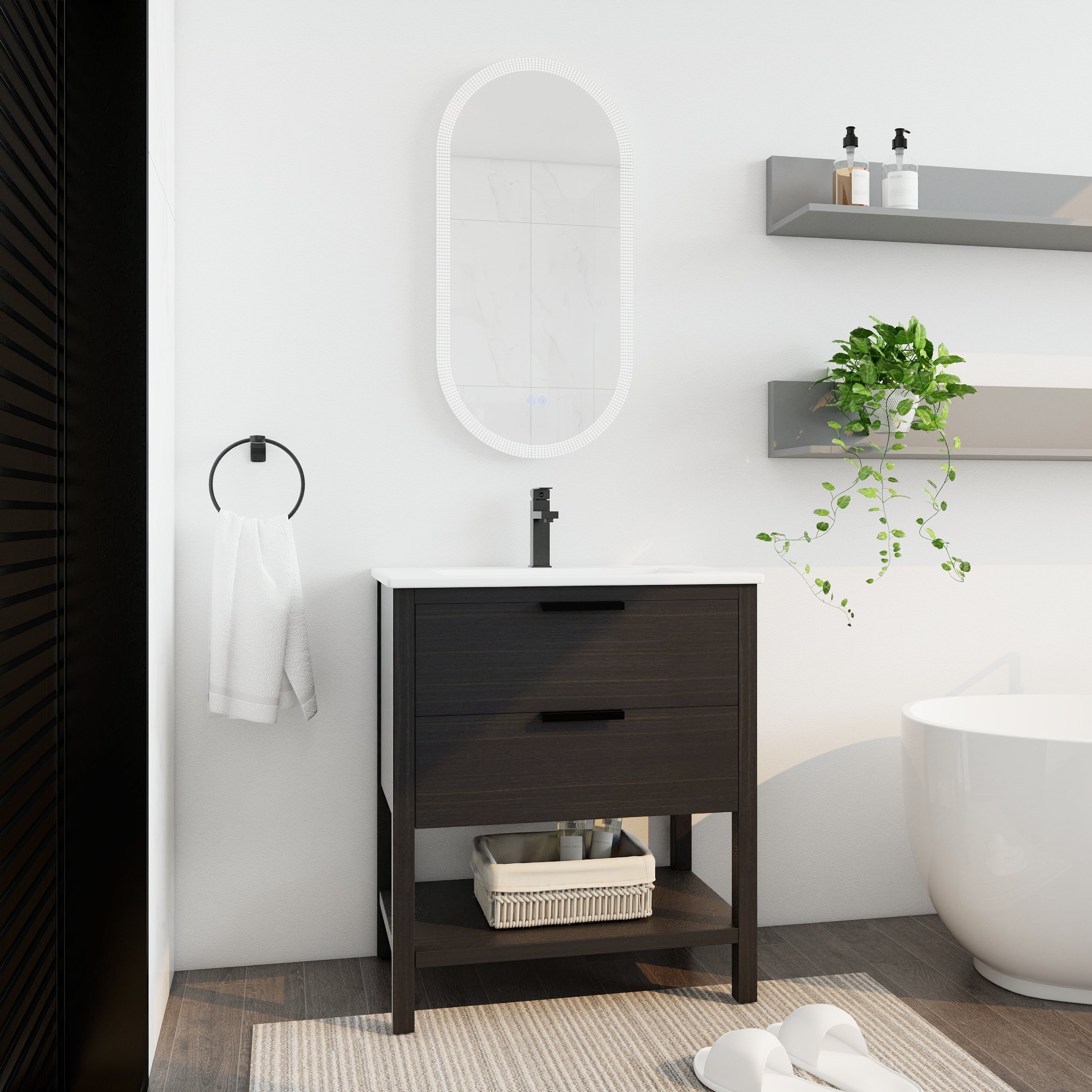 30 Inch Freestanding Bathroom Vanity Plywood With 2 Drawers with Ceramic Sink