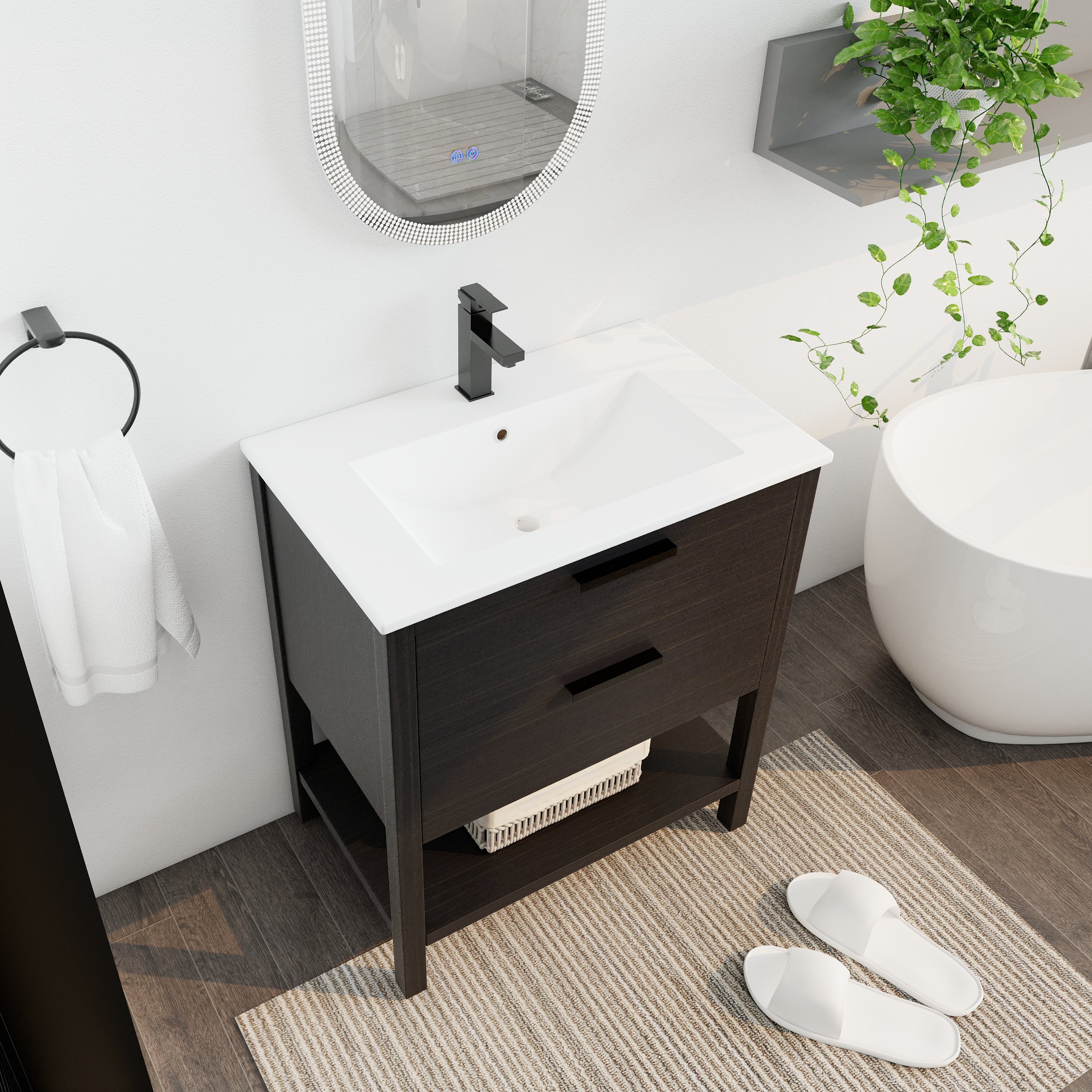 30 Inch Freestanding Bathroom Vanity Plywood With 2 Drawers with Ceramic Sink