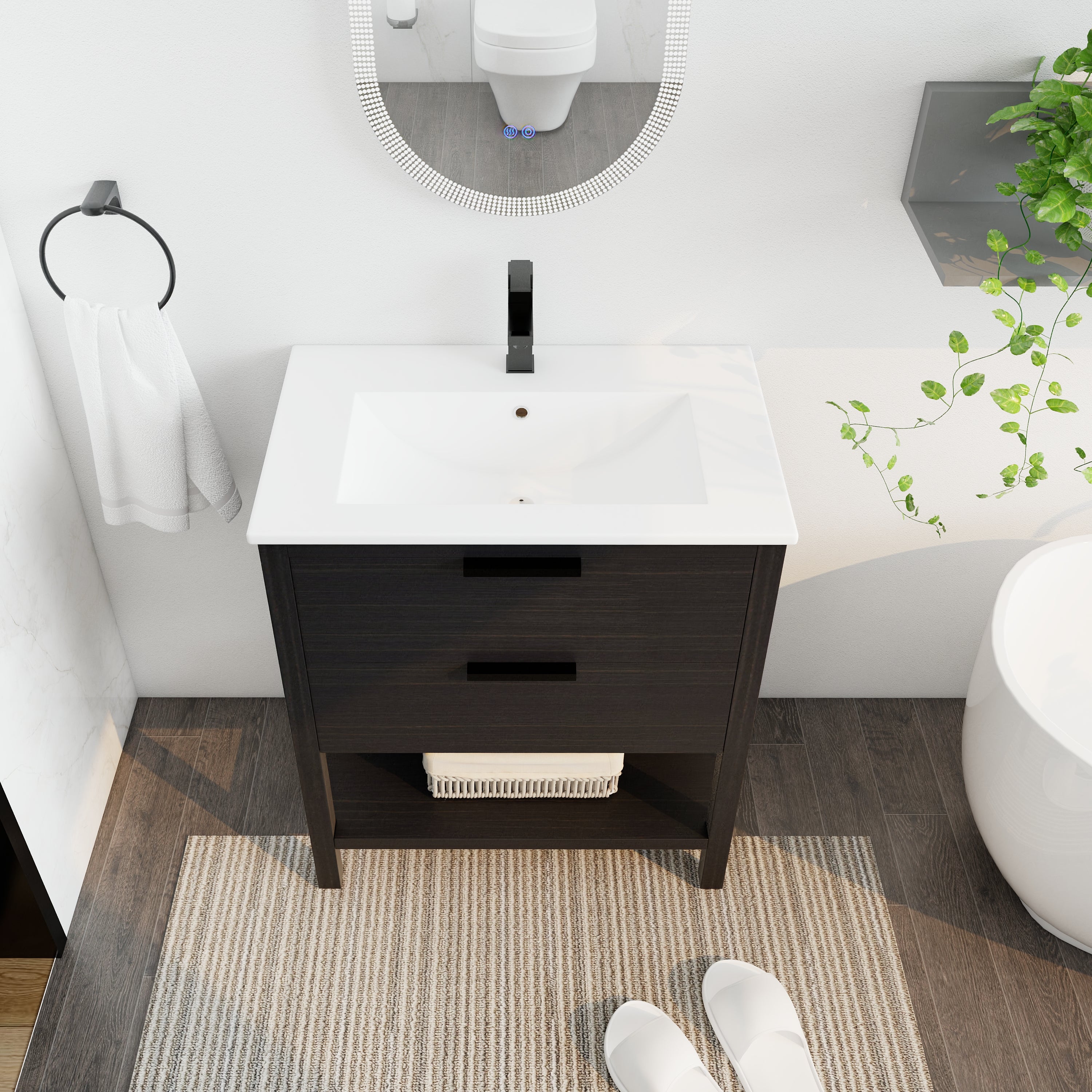 30 Inch Freestanding Bathroom Vanity Plywood With 2 Drawers with Ceramic Sink