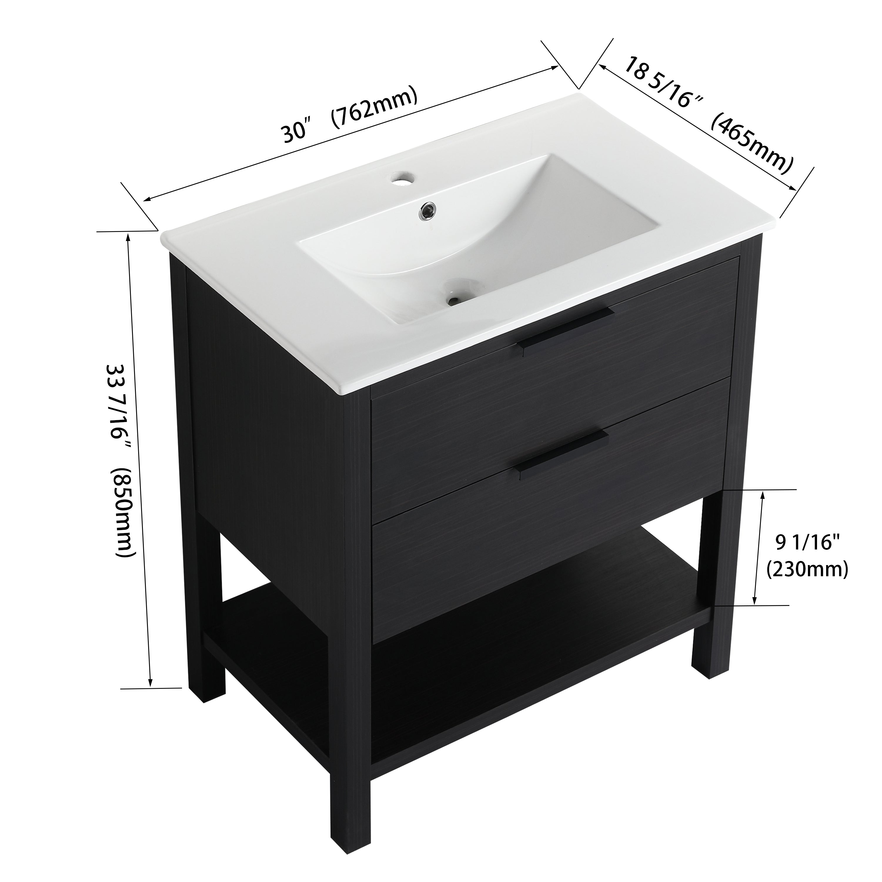 30 Inch Freestanding Bathroom Vanity Plywood With 2 Drawers with Ceramic Sink