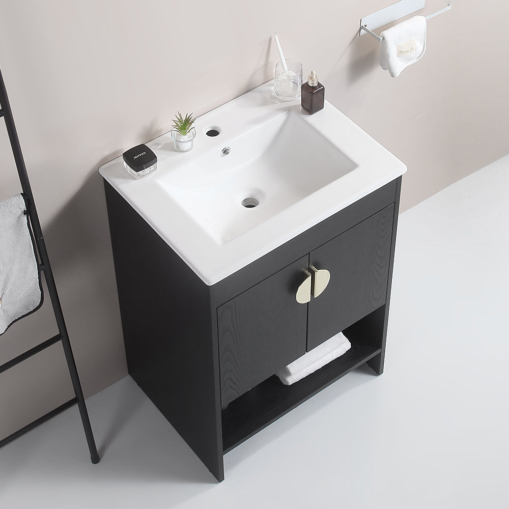 24 Inch Freestanding Bathroom Vanity with Two Cabinet Doors with White Ceramic Basin