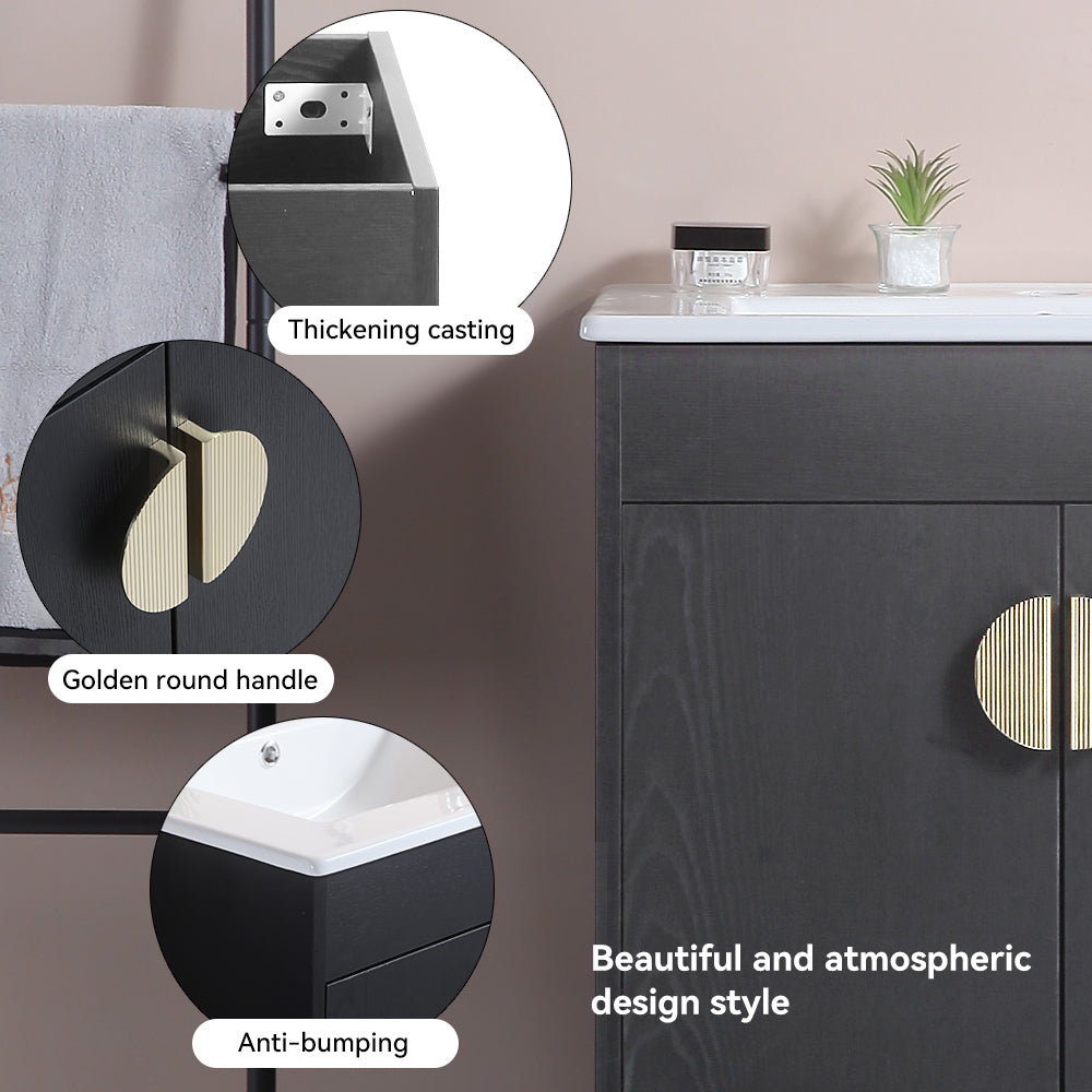24 Inch Freestanding Bathroom Vanity with Two Cabinet Doors with White Ceramic Basin