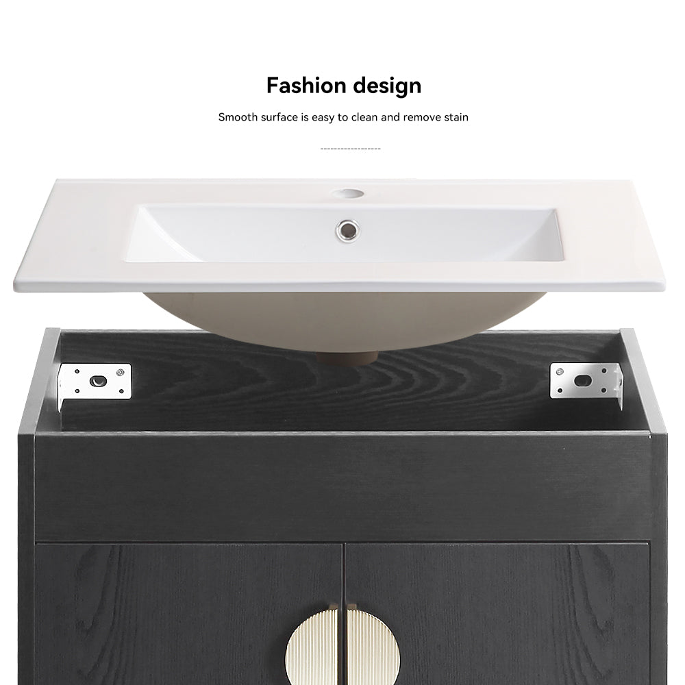 24 Inch Freestanding Bathroom Vanity with Two Cabinet Doors with White Ceramic Basin