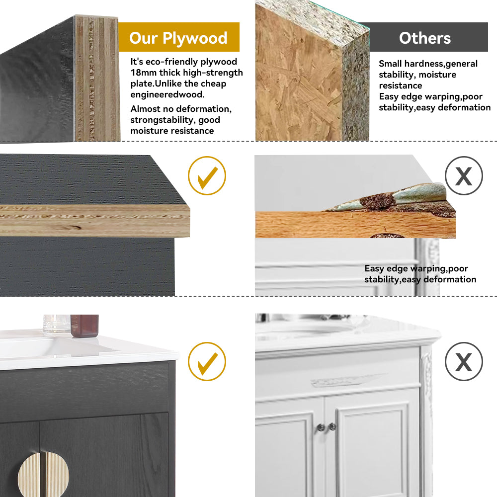 24 Inch Freestanding Bathroom Vanity with Two Cabinet Doors with White Ceramic Basin