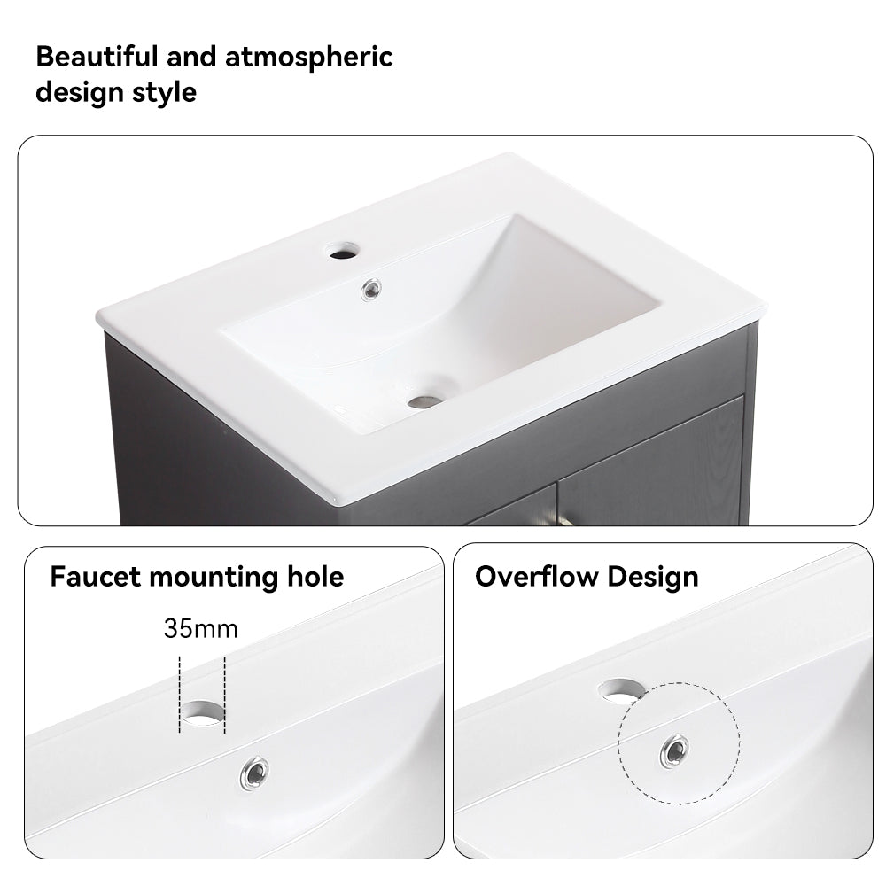 24 Inch Freestanding Bathroom Vanity with Two Cabinet Doors with White Ceramic Basin