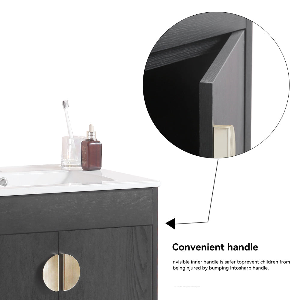 24 Inch Freestanding Bathroom Vanity with Two Cabinet Doors with White Ceramic Basin