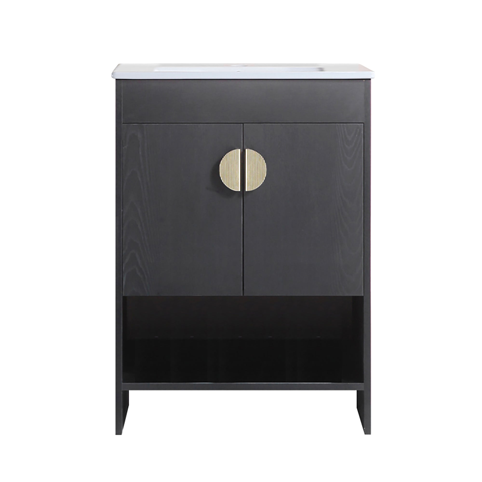 24 Inch Freestanding Bathroom Vanity with Two Cabinet Doors with White Ceramic Basin