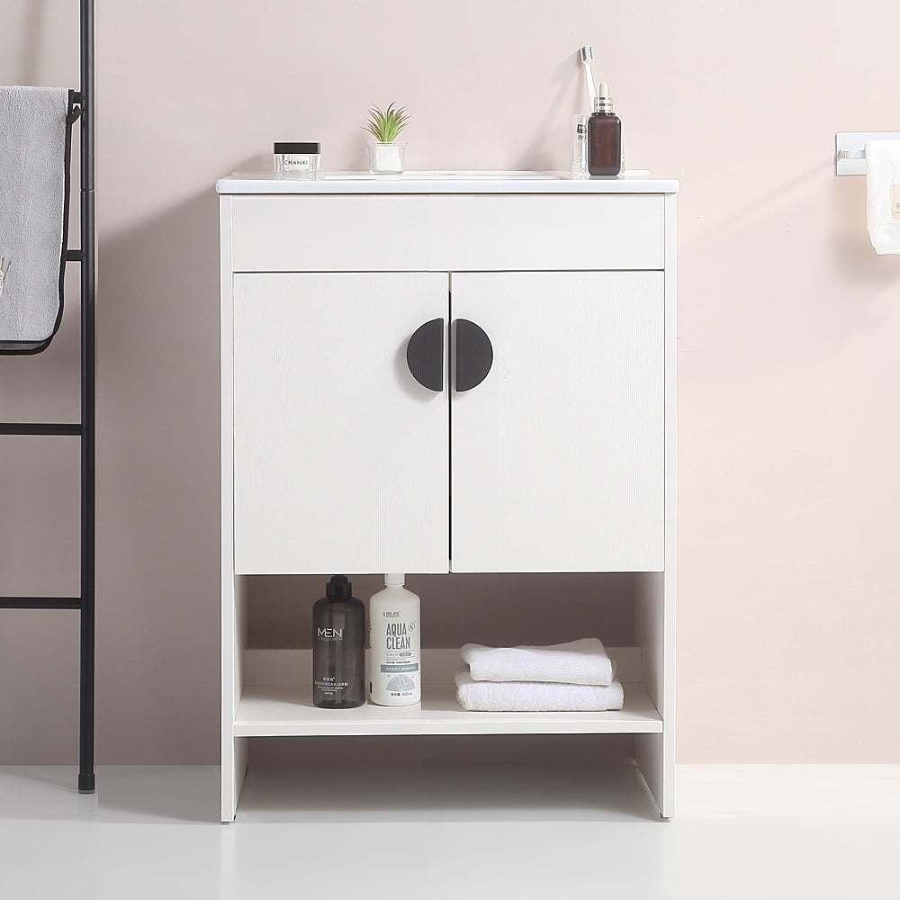 24" Freestanding Bathroom Vanity with Two Cabinet Doors with White Ceramic Basin