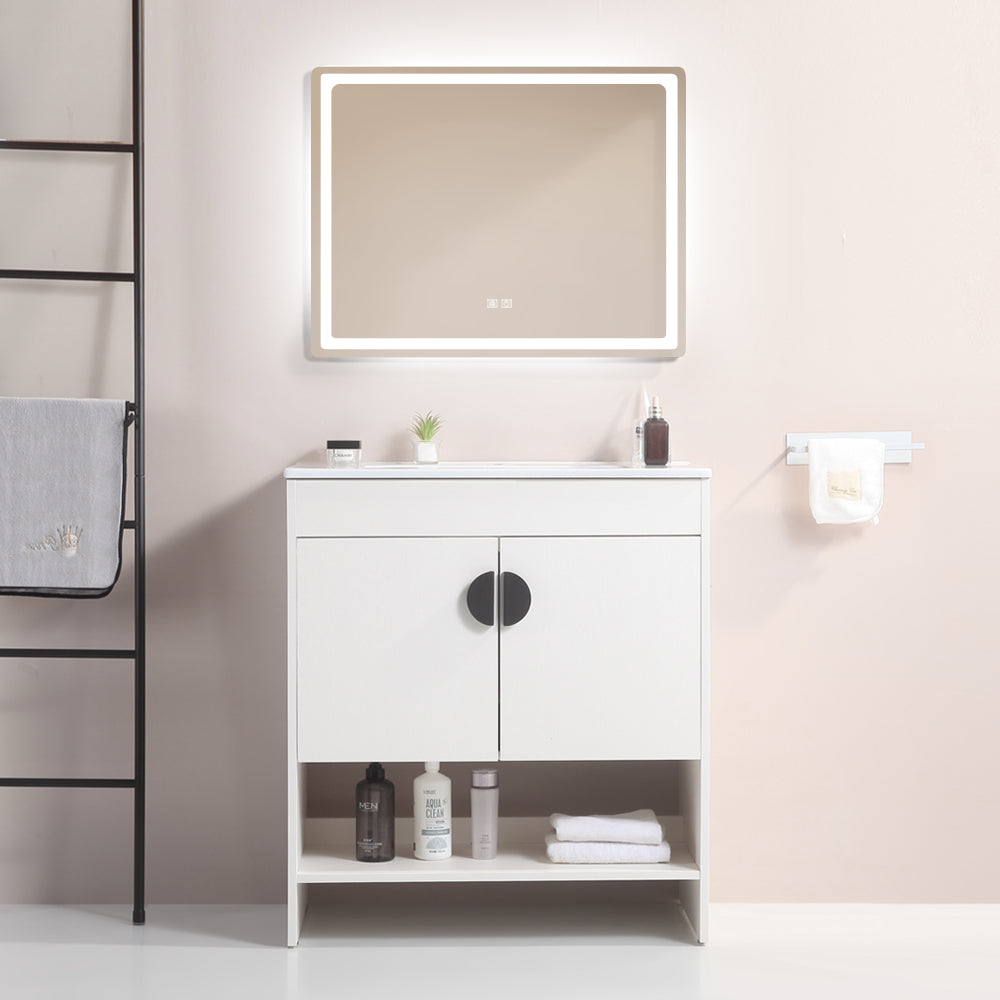 24" Freestanding Bathroom Vanity with Two Cabinet Doors with White Ceramic Basin