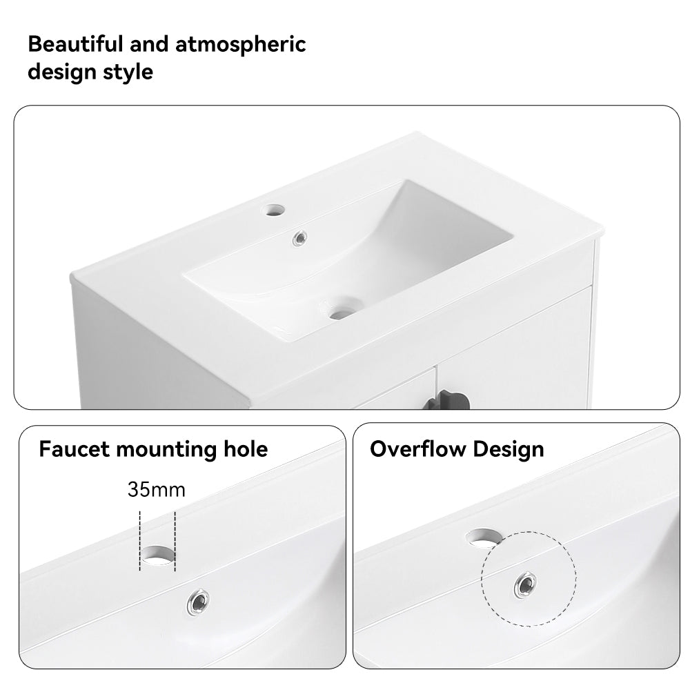 24" Freestanding Bathroom Vanity with Two Cabinet Doors with White Ceramic Basin
