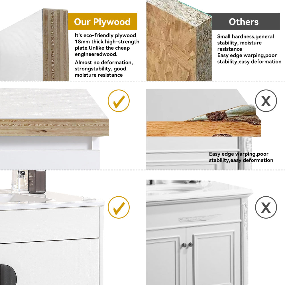 24" Freestanding Bathroom Vanity with Two Cabinet Doors with White Ceramic Basin