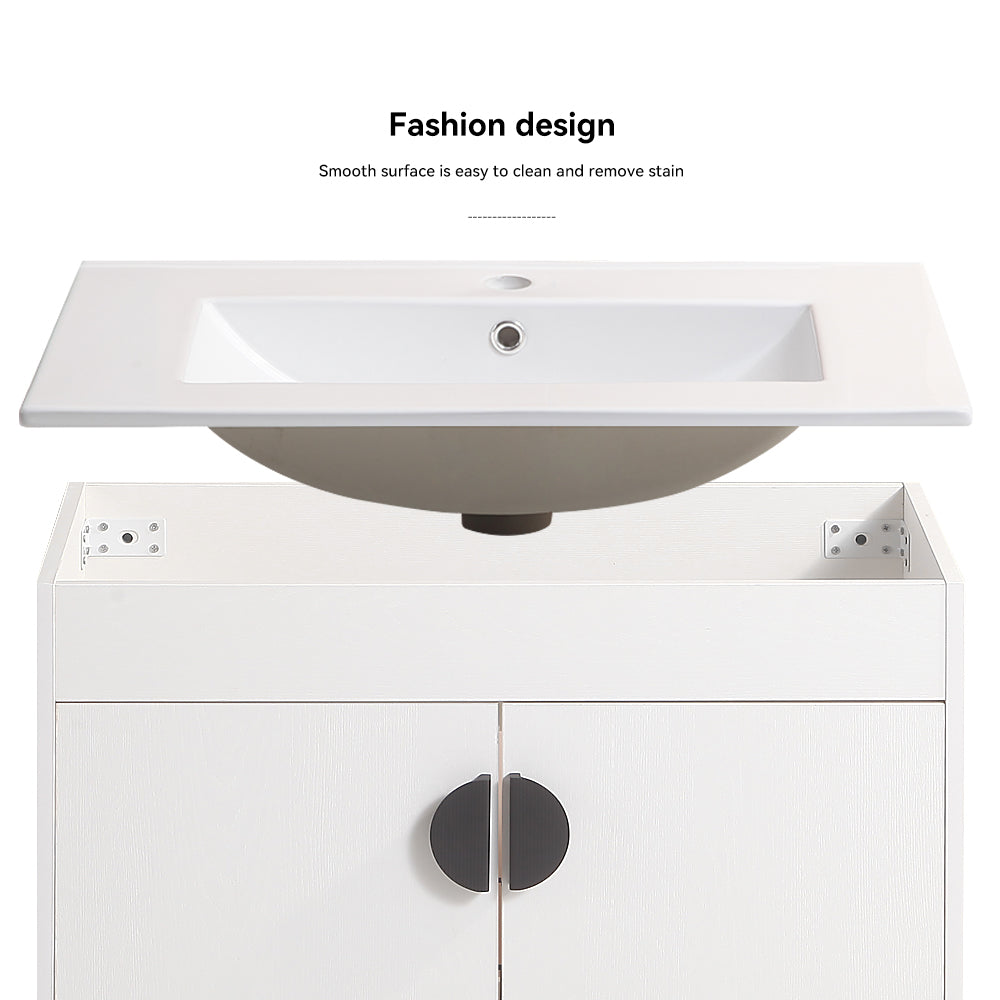 24" Freestanding Bathroom Vanity with Two Cabinet Doors with White Ceramic Basin
