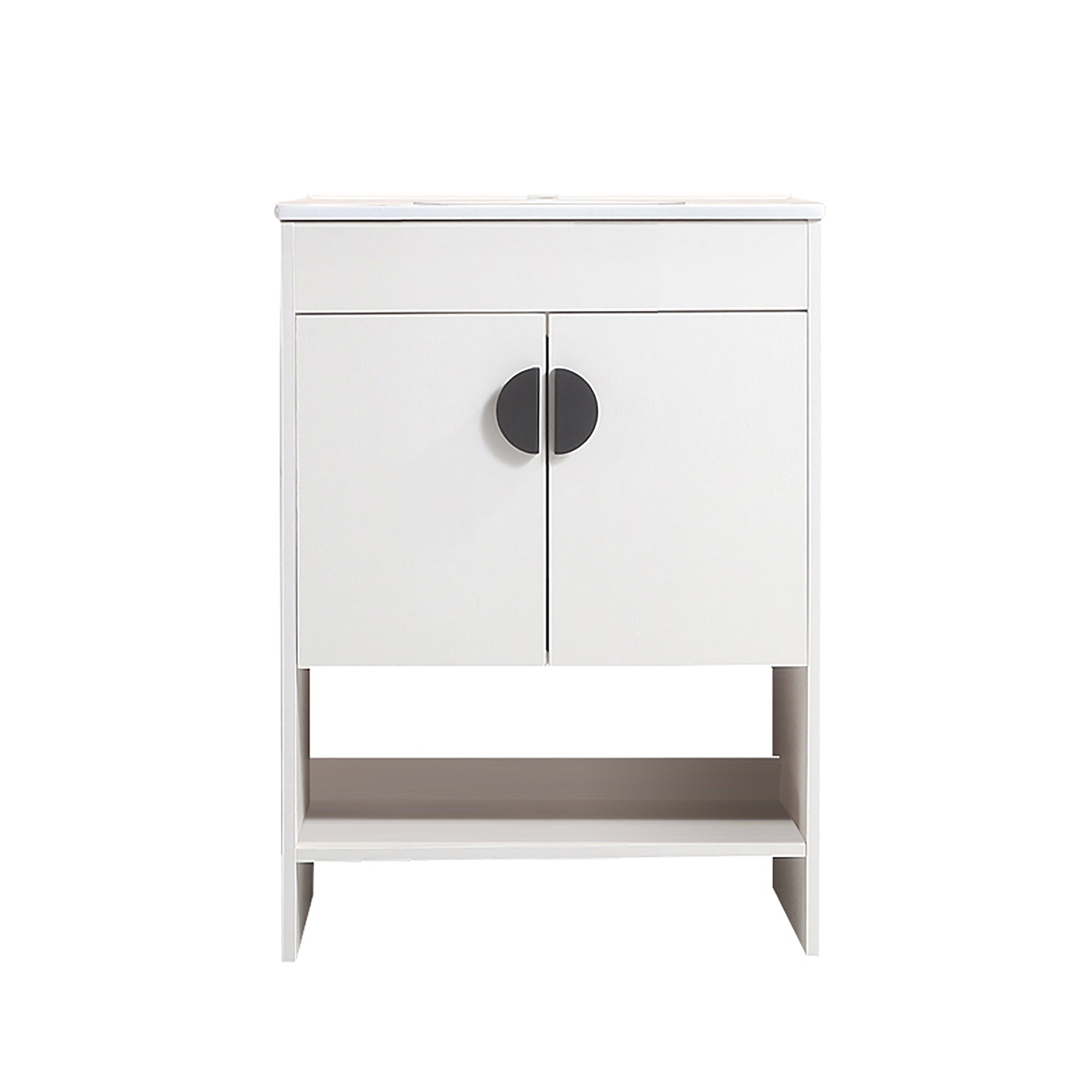 24" Freestanding Bathroom Vanity with Two Cabinet Doors with White Ceramic Basin
