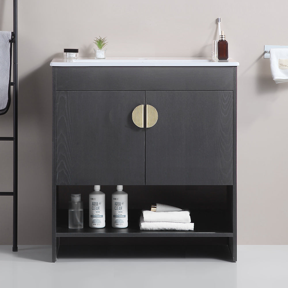 30" Freestanding Bathroom Vanity with Two Cabinet Doors with White Ceramic Basin