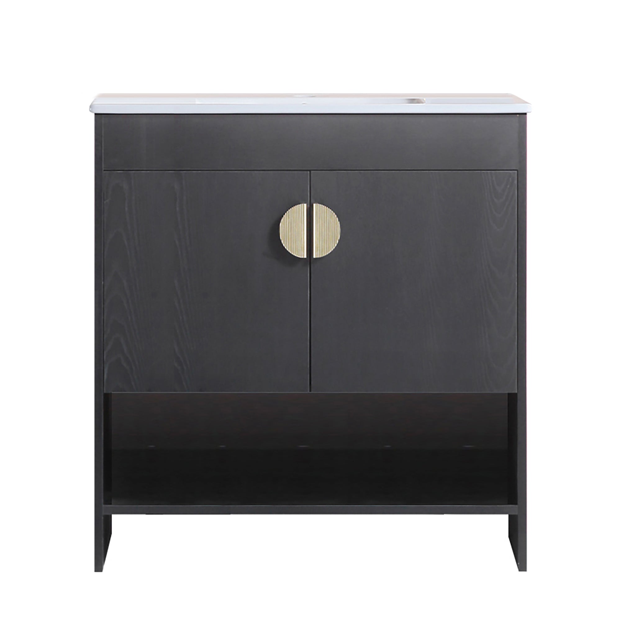 30" Freestanding Bathroom Vanity with Two Cabinet Doors with White Ceramic Basin