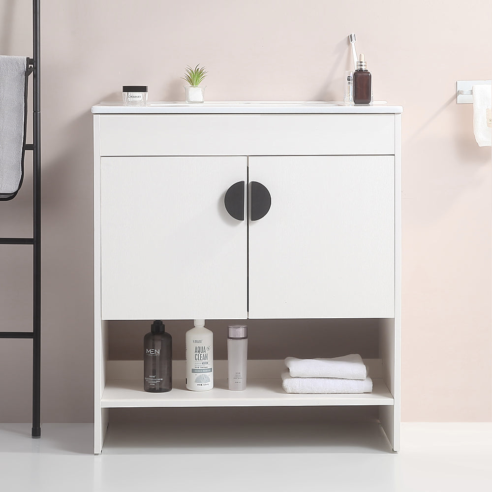 30" Freestanding Bathroom Vanity with Two Cabinet Doors with White Ceramic Basin