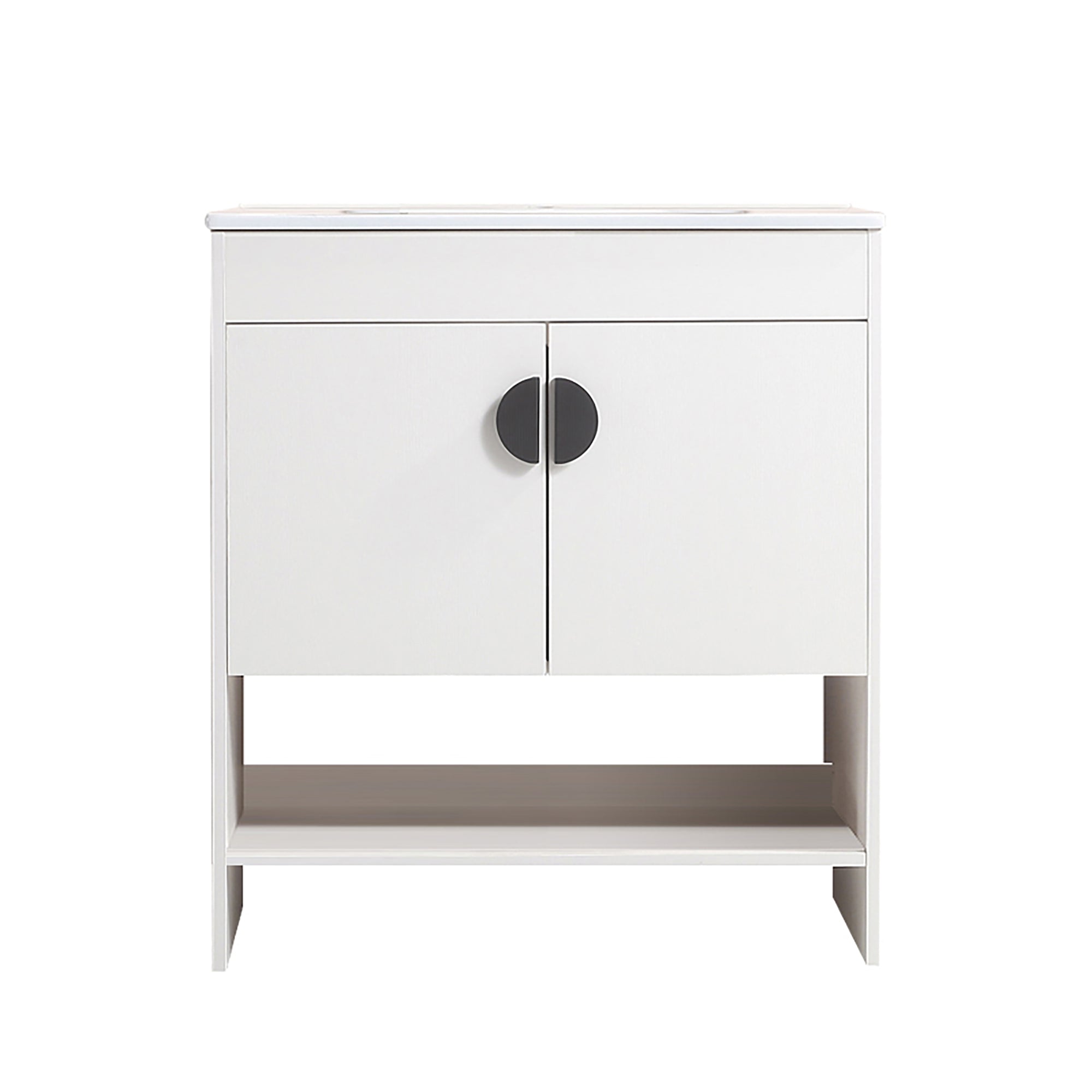 30" Freestanding Bathroom Vanity with Two Cabinet Doors with White Ceramic Basin