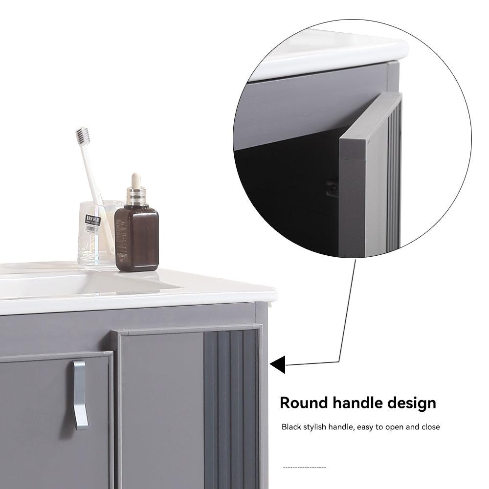 24 Inch  Aluminum Wall Mounted Bathroom Vanity with Soft Close Cabinet Doors with White sink
