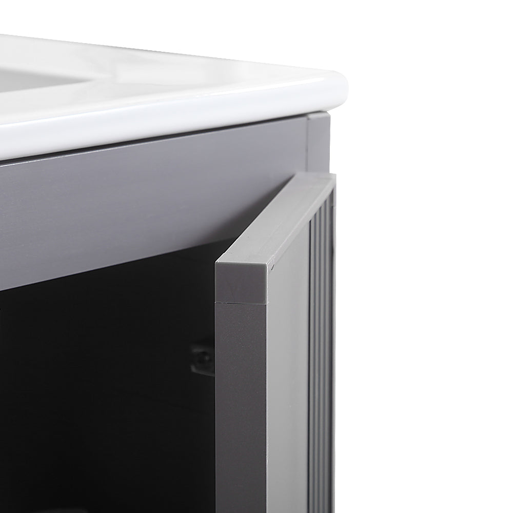24 Inch  Aluminum Wall Mounted Bathroom Vanity with Soft Close Cabinet Doors with White sink