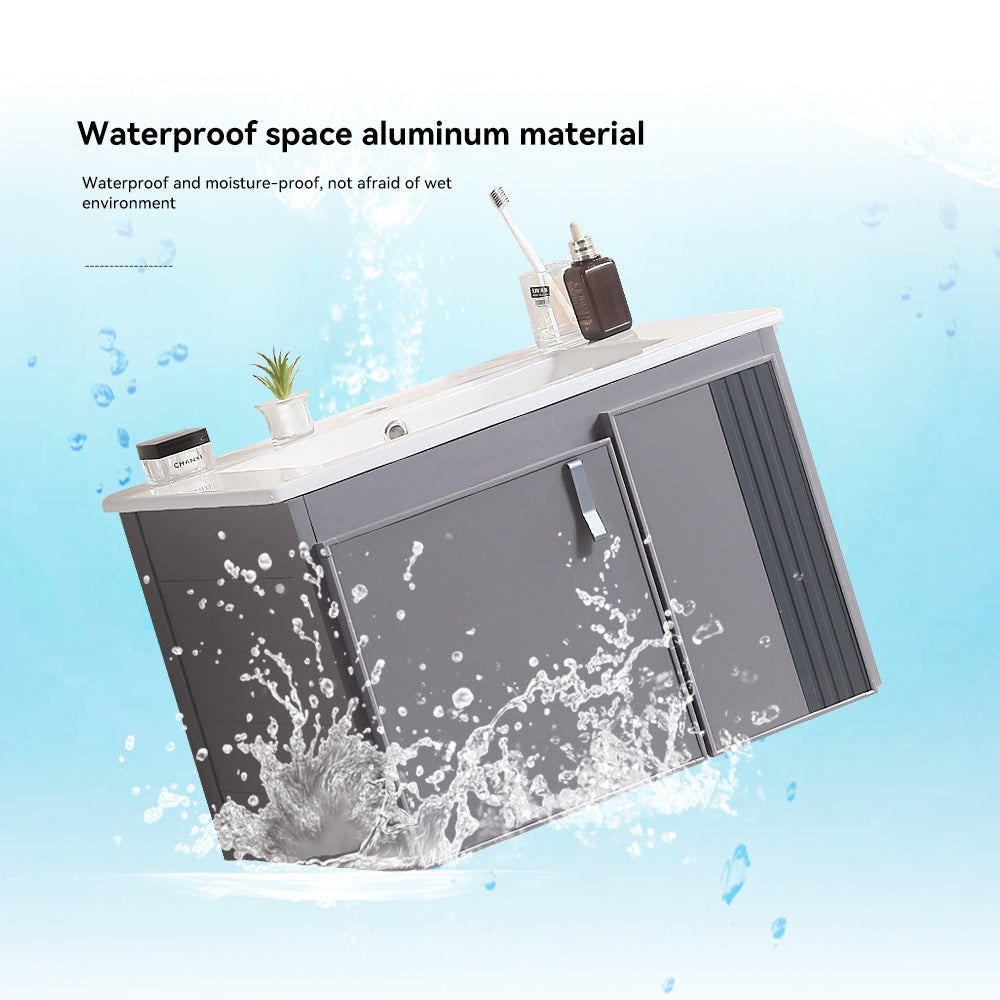 24 Inch  Aluminum Wall Mounted Bathroom Vanity with Soft Close Cabinet Doors with White sink