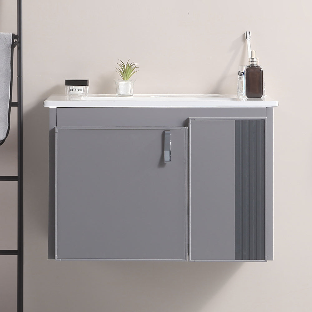 24 Inch  Aluminum Wall Mounted Bathroom Vanity with Soft Close Cabinet Doors with White sink