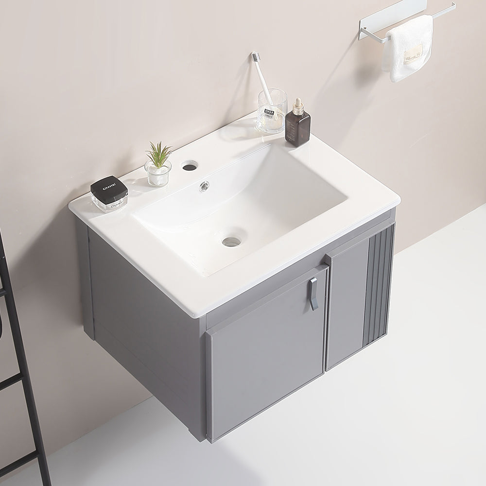 24 Inch  Aluminum Wall Mounted Bathroom Vanity with Soft Close Cabinet Doors with White sink