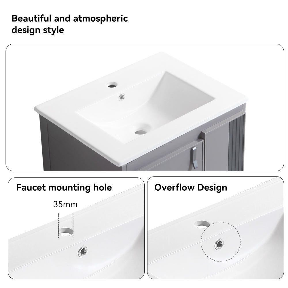 24 Inch  Aluminum Wall Mounted Bathroom Vanity with Soft Close Cabinet Doors with White sink