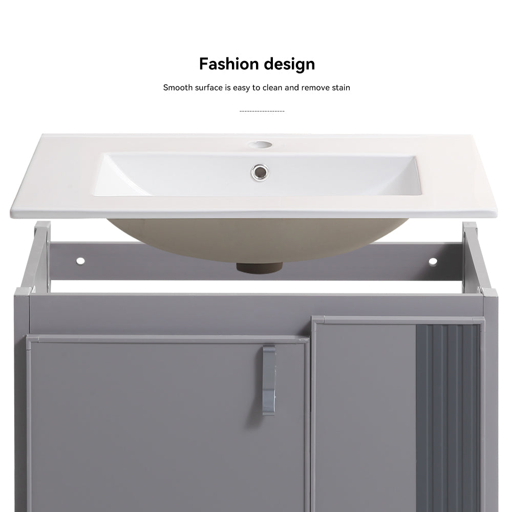 24 Inch  Aluminum Wall Mounted Bathroom Vanity with Soft Close Cabinet Doors with White sink