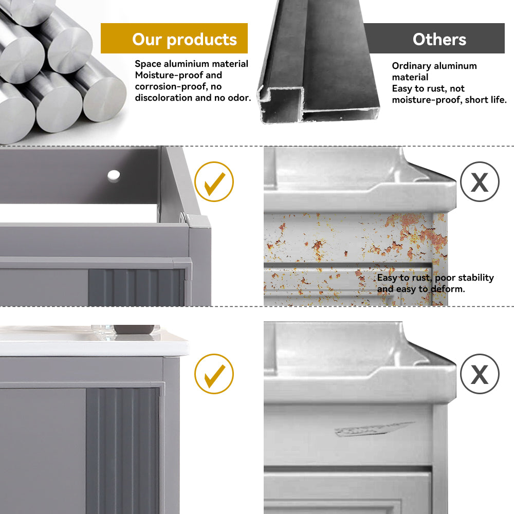 24 Inch  Aluminum Wall Mounted Bathroom Vanity with Soft Close Cabinet Doors with White sink