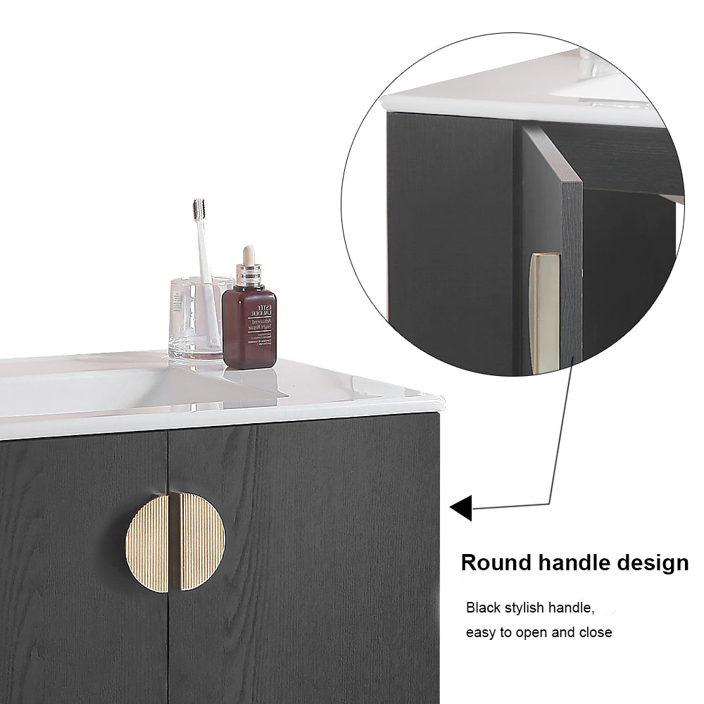 30"Wall Mounted Bathroom Vanity Set with Side left Open Storage Shelf with Ceramic Sink