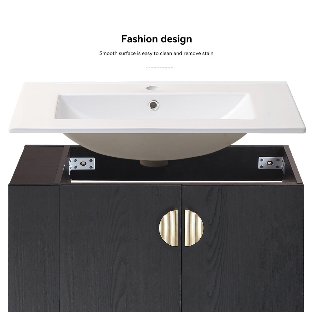 30"Wall Mounted Bathroom Vanity Set with Side left Open Storage Shelf with Ceramic Sink