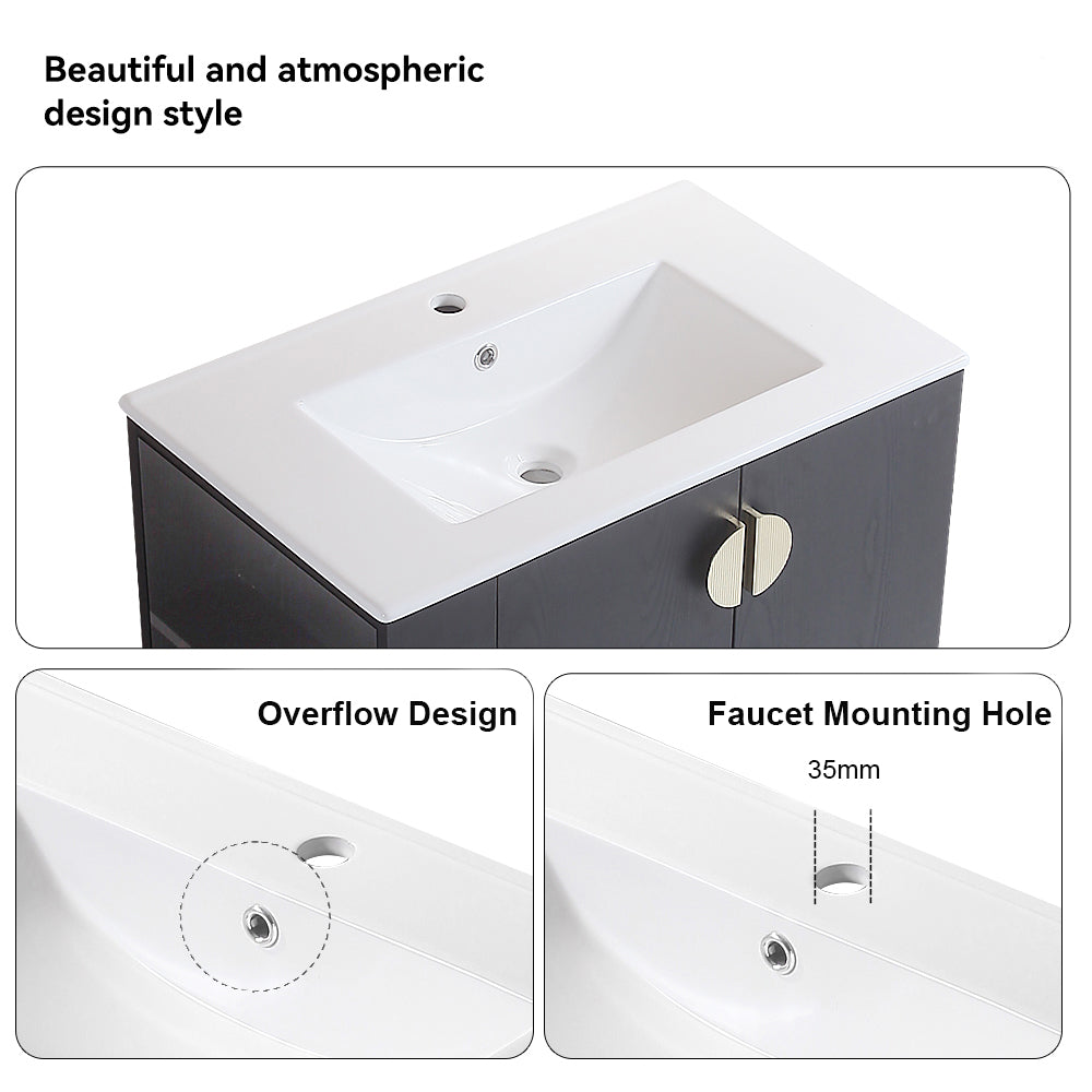 30"Wall Mounted Bathroom Vanity Set with Side left Open Storage Shelf with Ceramic Sink